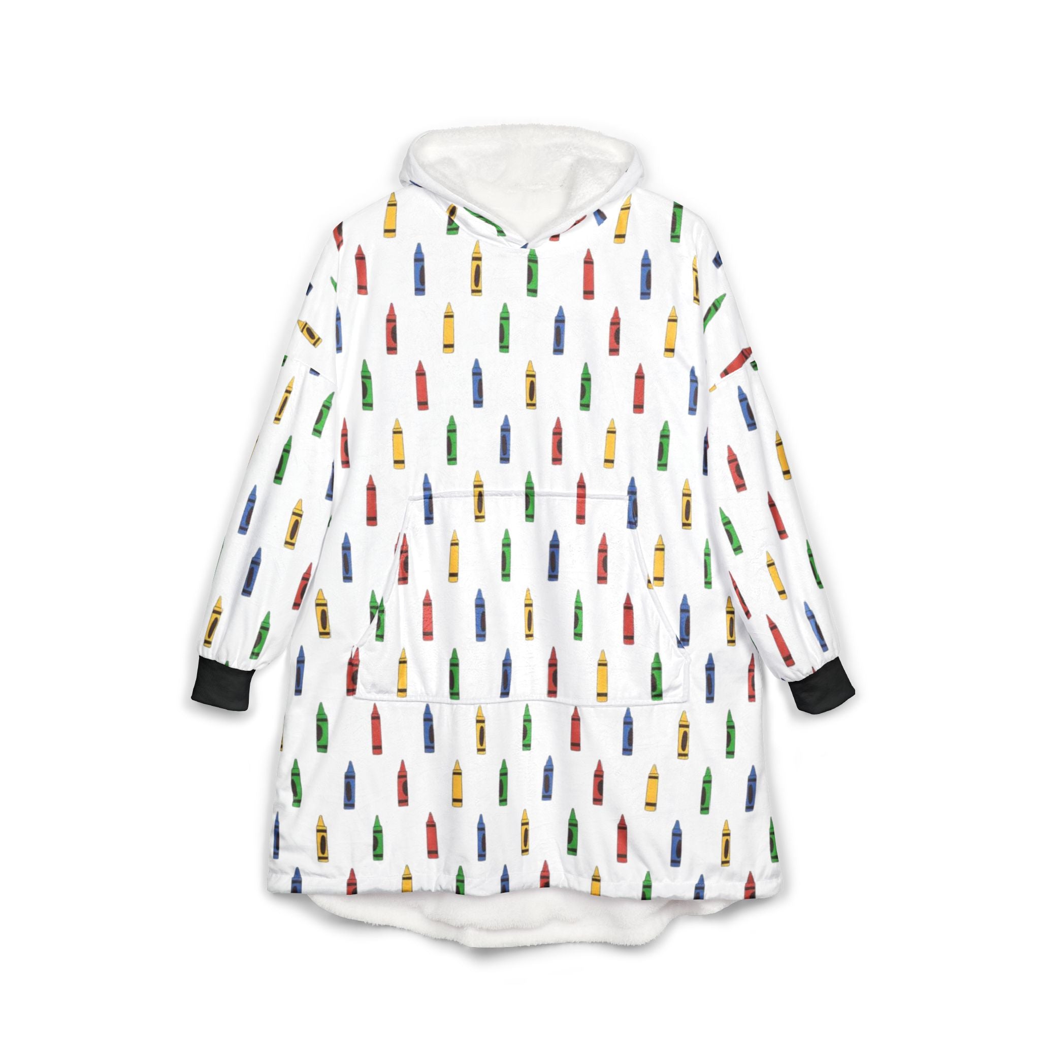 Hooded Blanket with Colorful Crayon Pattern – Cozy Kids & Teacher Gift