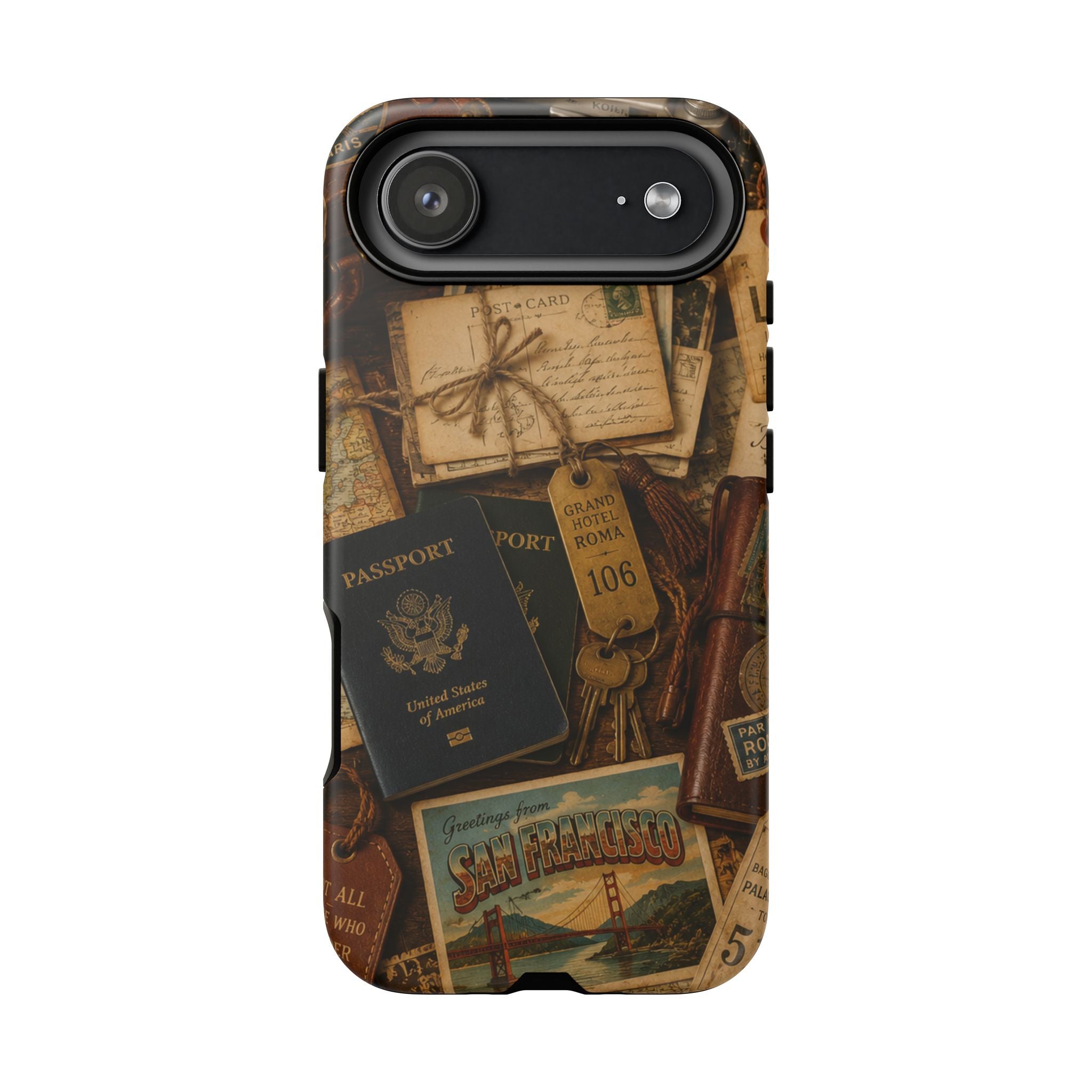 Vintage Travel Phone Case – Passport & Postcard Collage