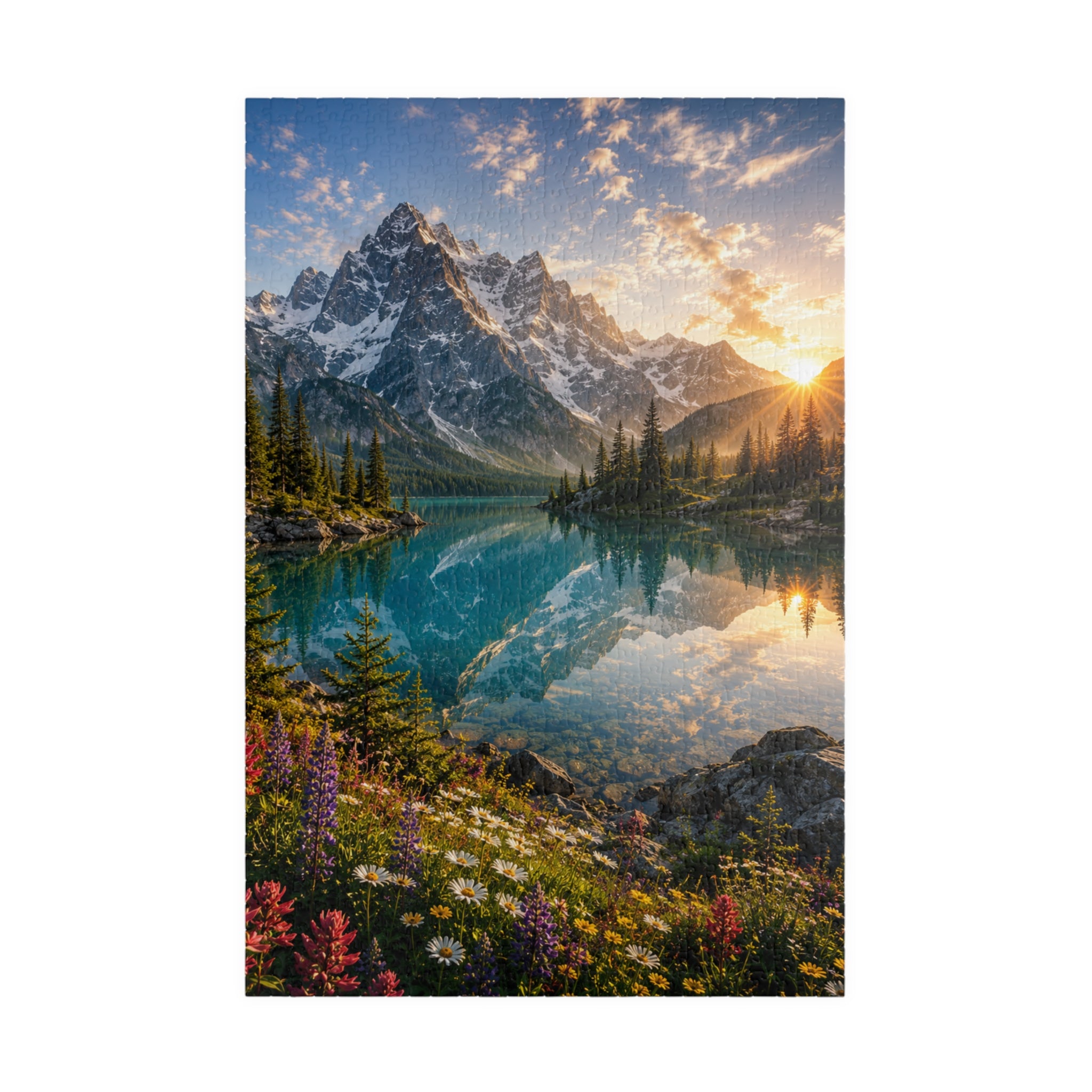 Mountain Lake Sunset Puzzle — Scenic Nature Jigsaw (110–1014 pcs)