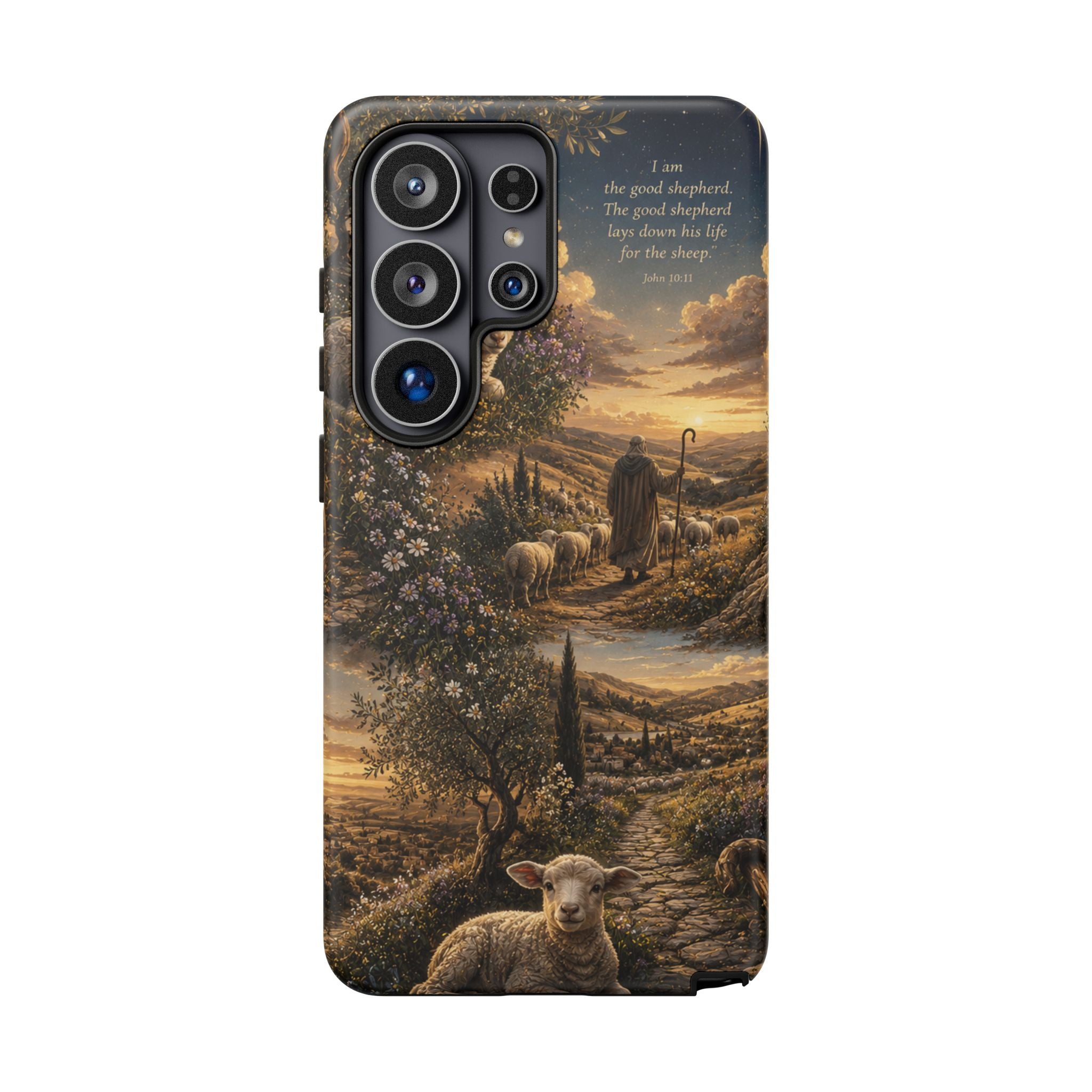Tough Phone Case — Shepherd & Lamb Scenic Christian Scripture Design ("The good shepherd...")