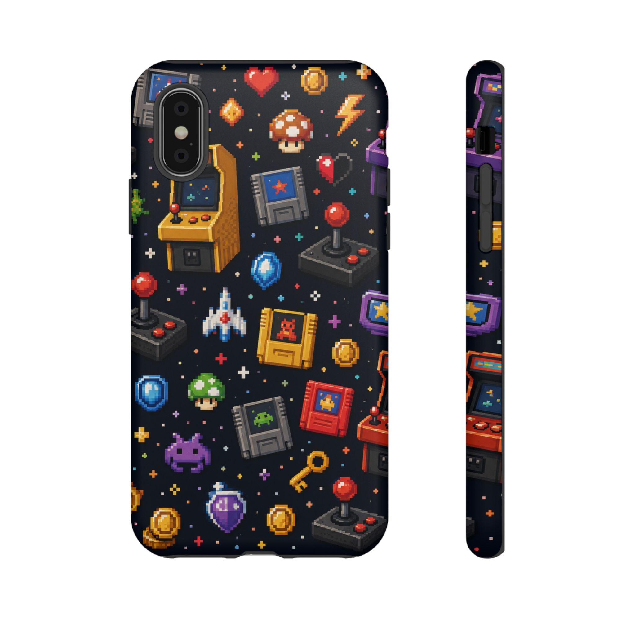 Retro Arcade Pixel Art Phone Case — Gamer Icons Pattern
