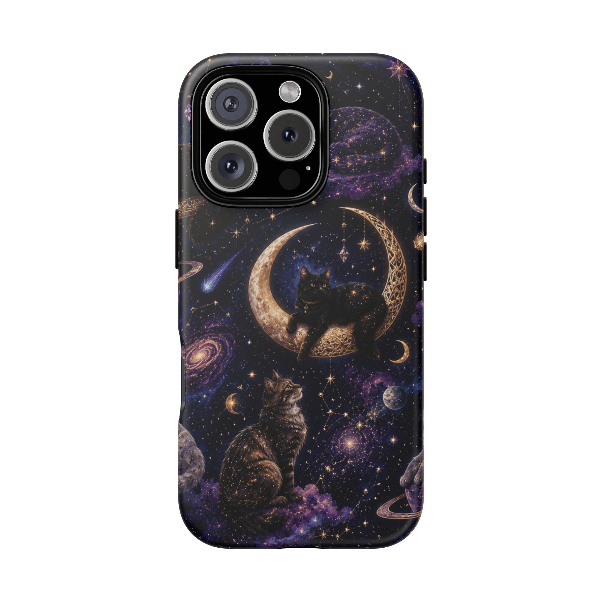 Galaxy Cats Tough Phone Case — Moon & Stars Space Kitty Protective Cover