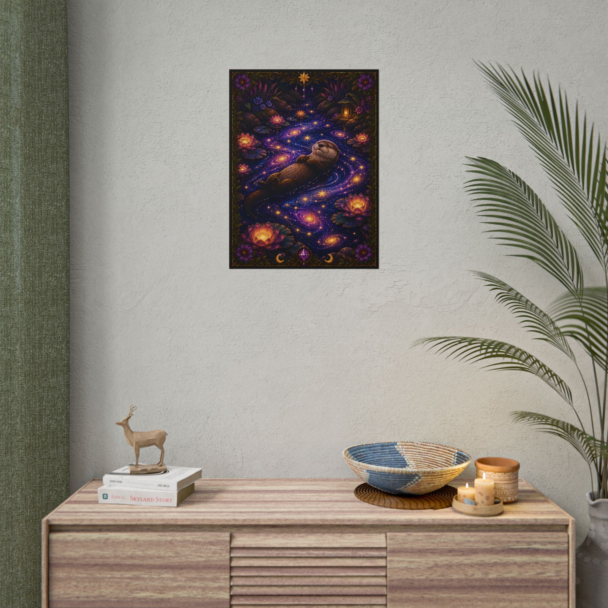 Otter Night Dream Rolled Poster — Mystical Galaxy Watercolor Wall Art