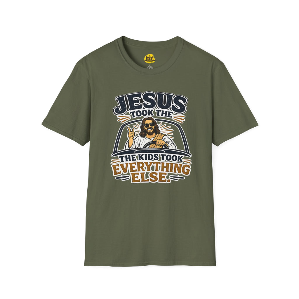 Jesus Took The Wheel T‑Shirt — "Jesus Took The Kids Took Everything Else" Christian Graphic Tee
