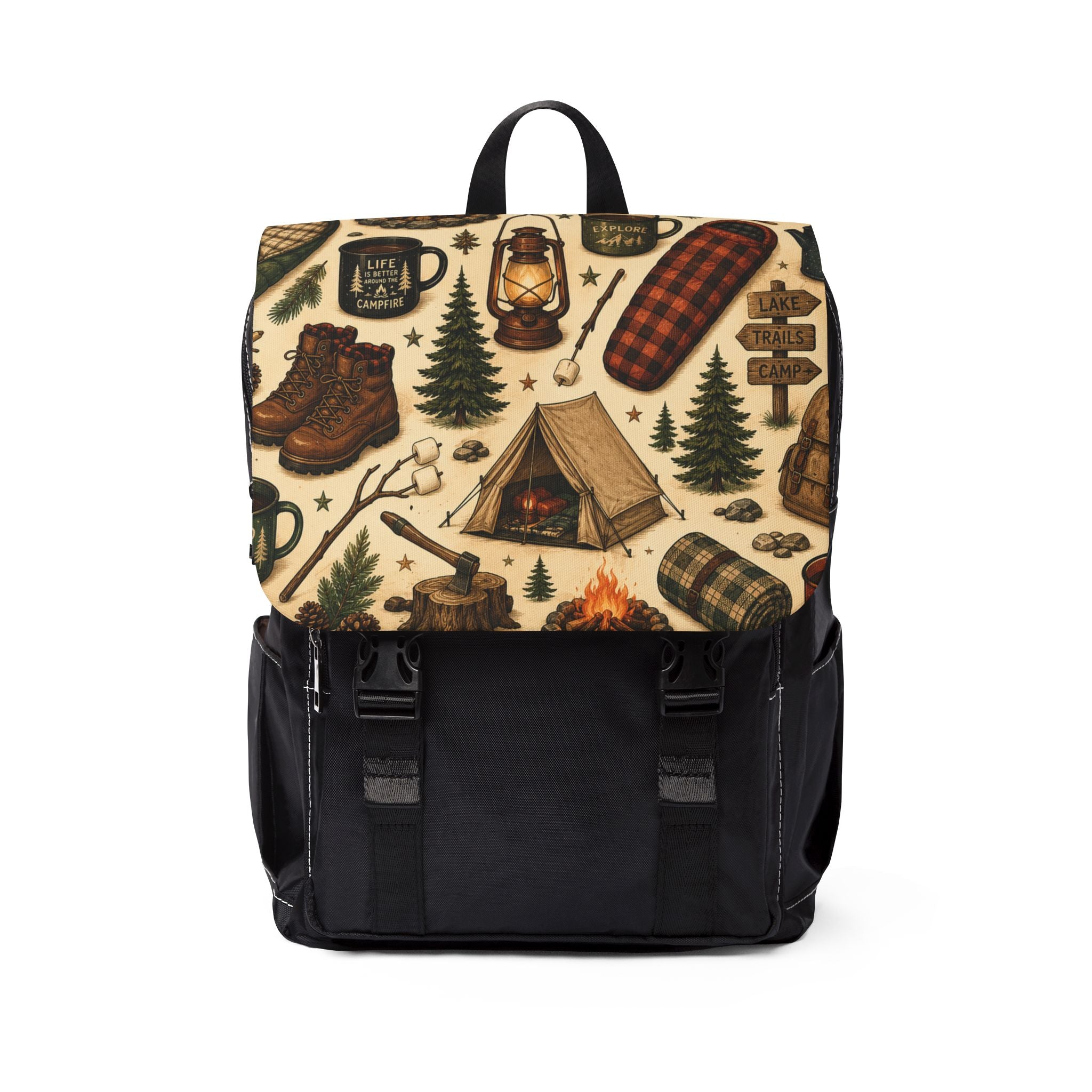 Camping Gear Pattern Shoulder Backpack — Outdoor Adventure Shoulder Bag