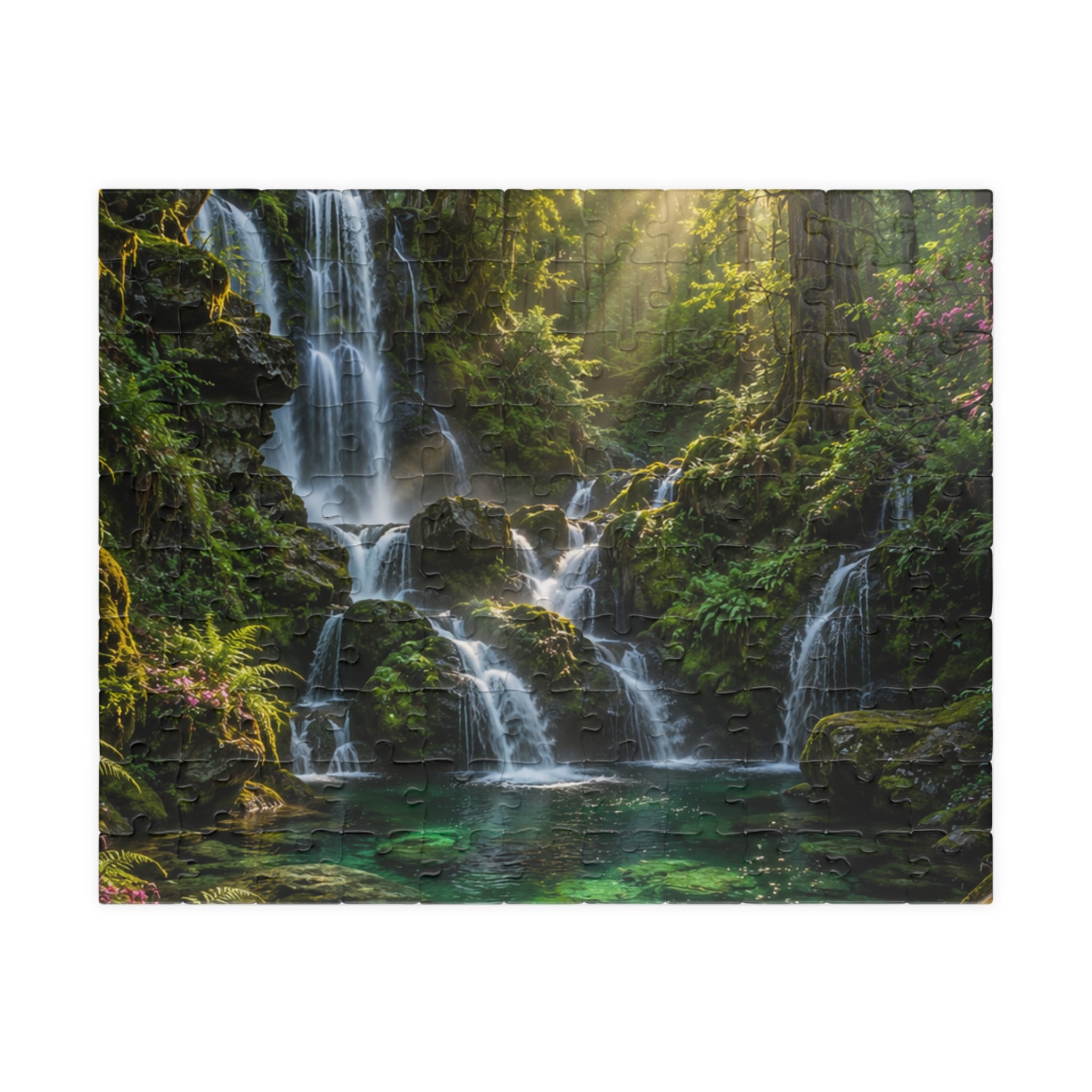 Enchanted Waterfall Forest Puzzle — Scenic Nature Jigsaw (110/252/520/1014 pcs)