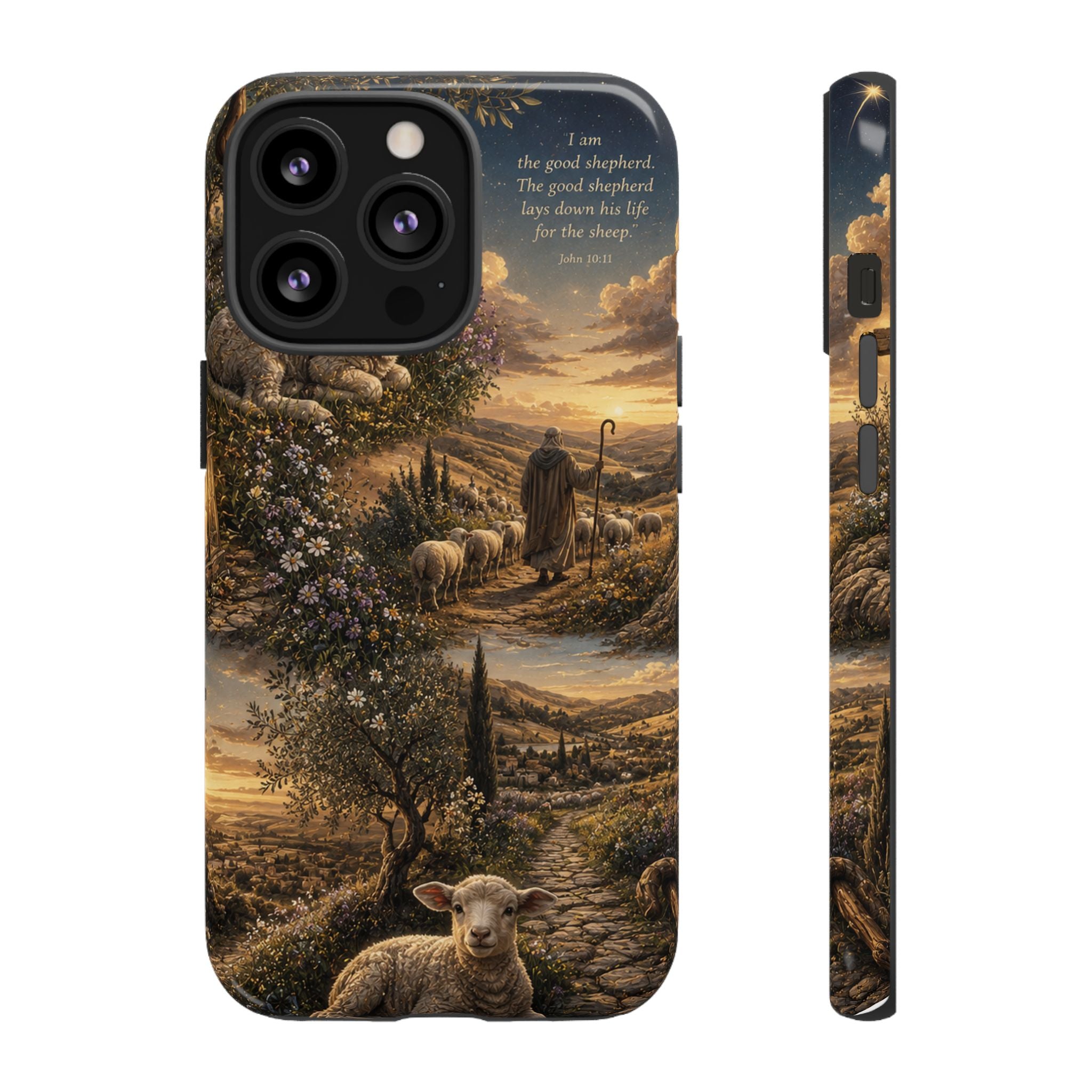 Tough Phone Case — Shepherd & Lamb Scenic Christian Scripture Design ("The good shepherd...")