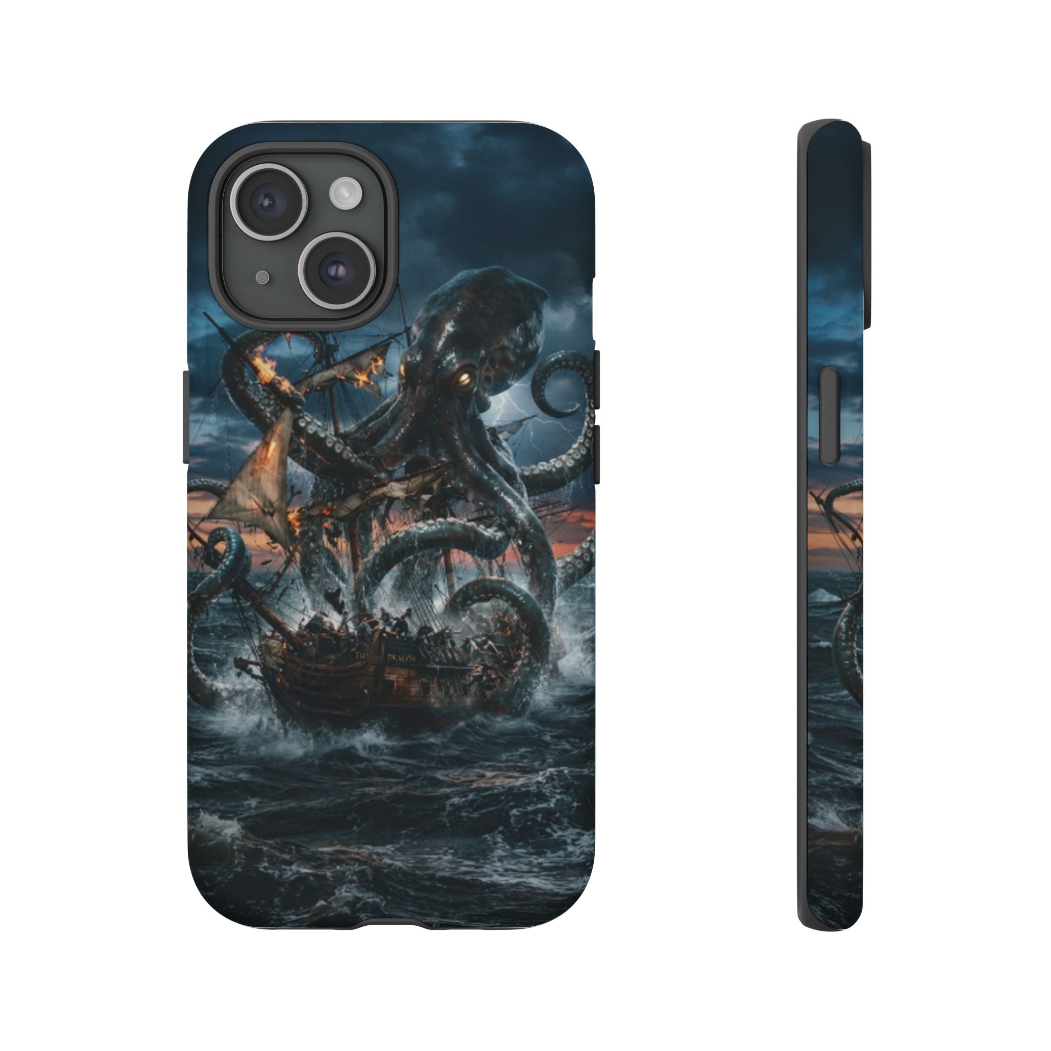 Kraken Sea Battle Phone Case — Ocean Monster Shipwreck Design