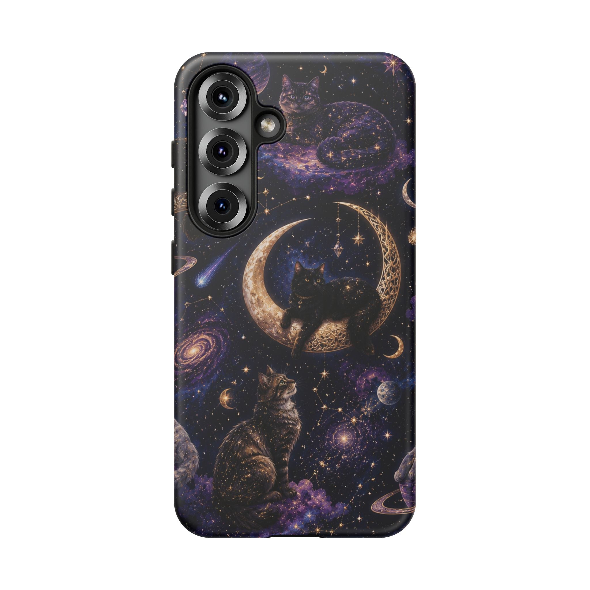 Galaxy Cats Tough Phone Case — Moon & Stars Space Kitty Protective Cover