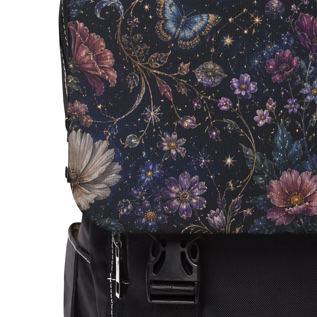 Galactic Floral Shoulder Backpack — Space & Flower Pattern Casual Shoulder Backpack