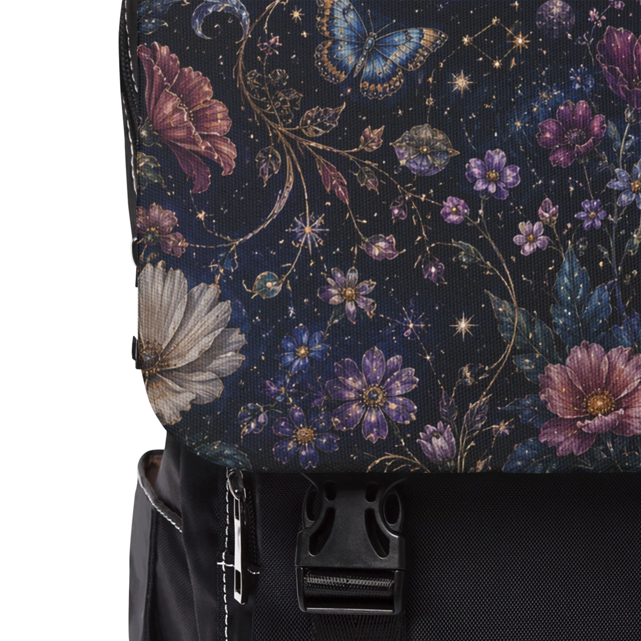 Galactic Floral Shoulder Backpack — Space & Flower Pattern Casual Shoulder Backpack