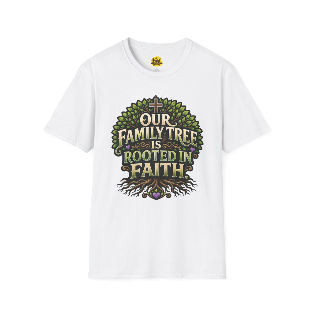 Faith Family Tree T-Shirt — "Our Family Tree Is Rooted in Faith" Christian Graphic Tee