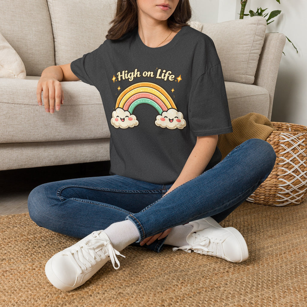 High on Life Cute Rainbow Tee (Retro Pastel Clouds) Gift T-Shirt