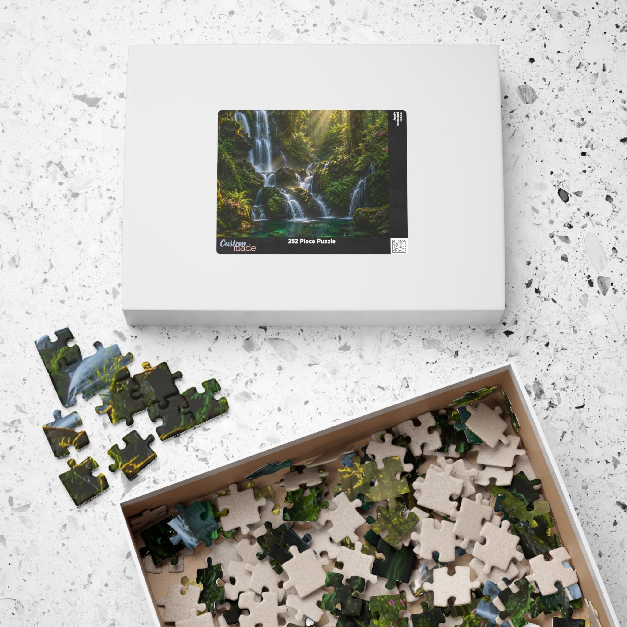 Enchanted Waterfall Forest Puzzle — Scenic Nature Jigsaw (110/252/520/1014 pcs)