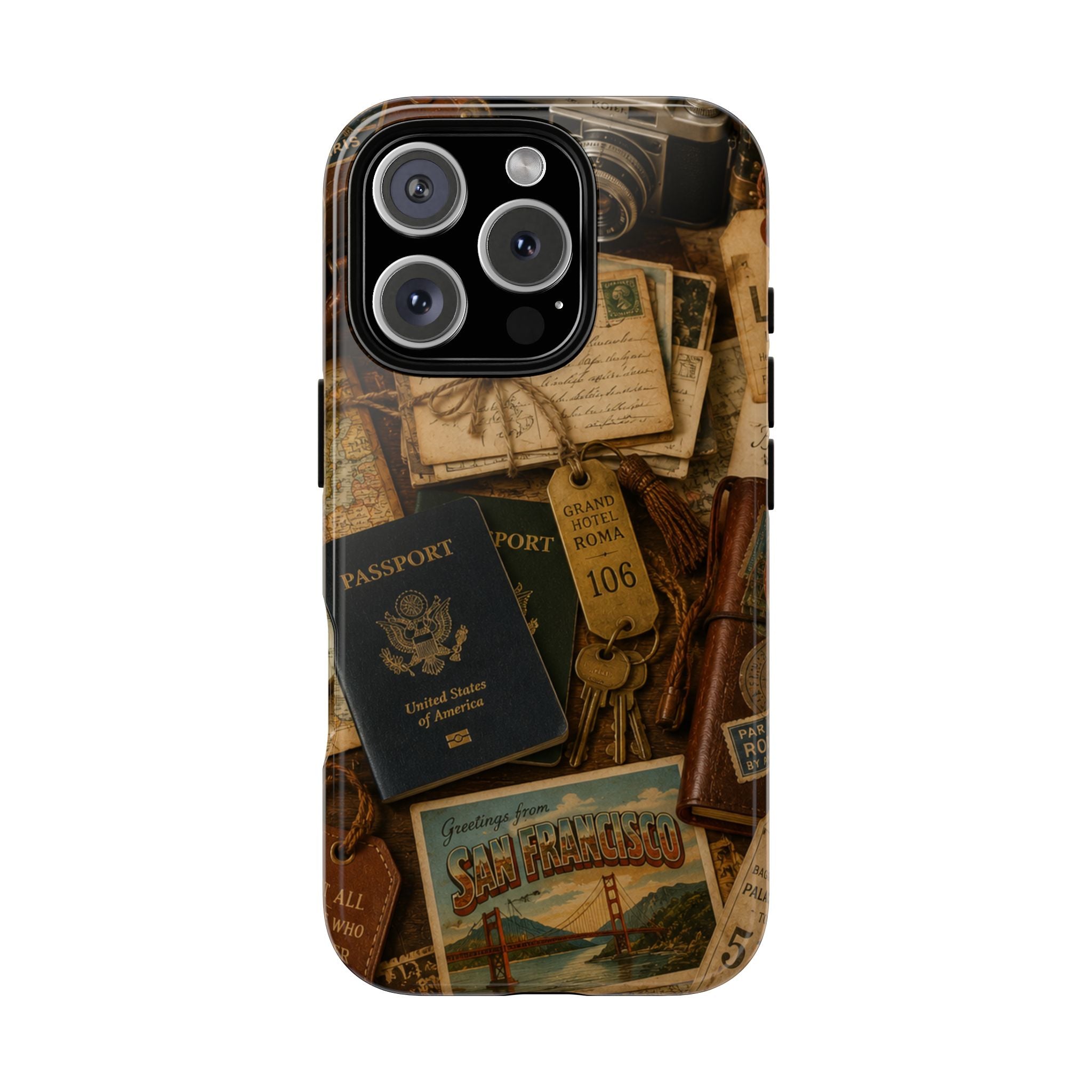 Vintage Travel Phone Case – Passport & Postcard Collage