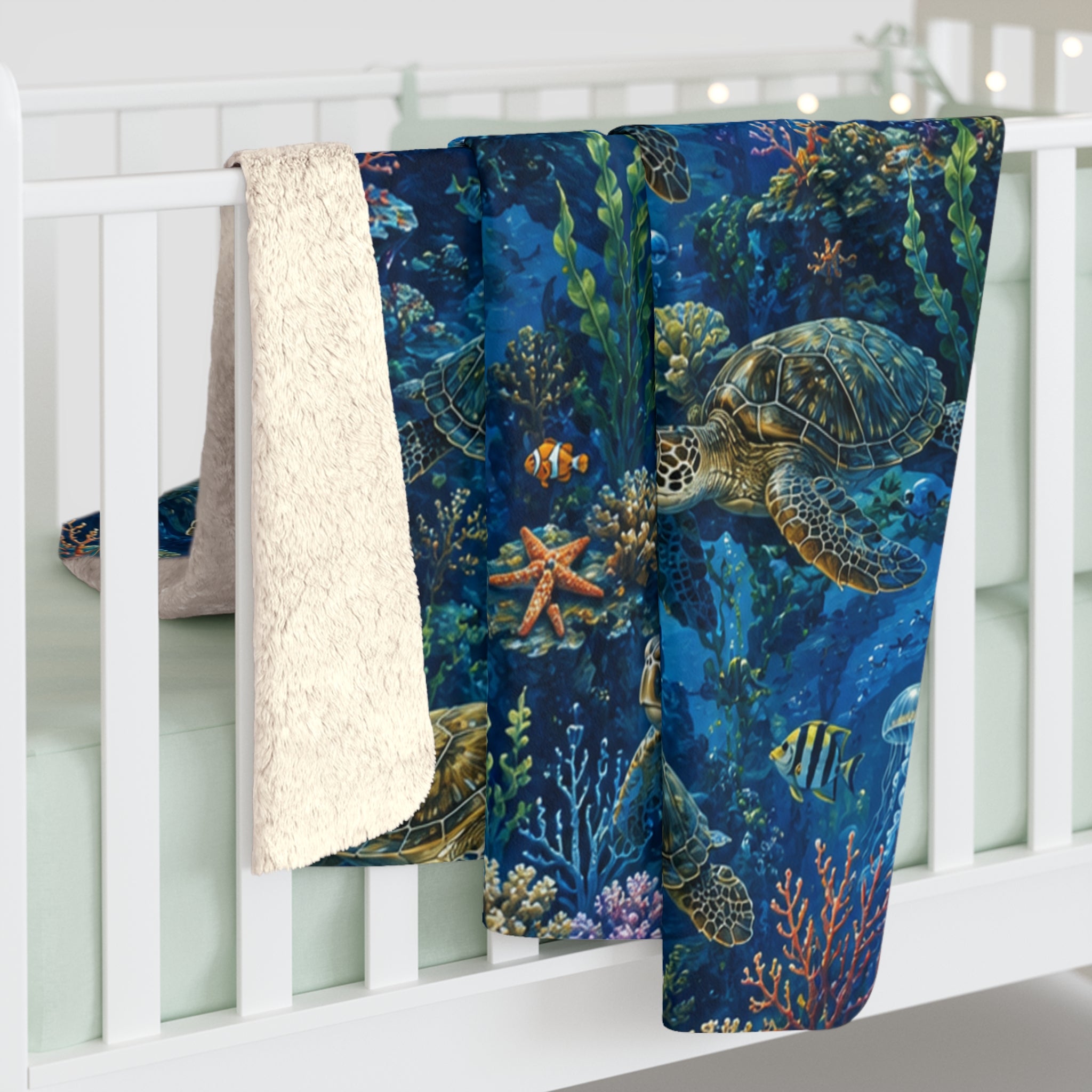 Sea Turtle Sherpa Blanket — Ocean Reef Fleece Throw