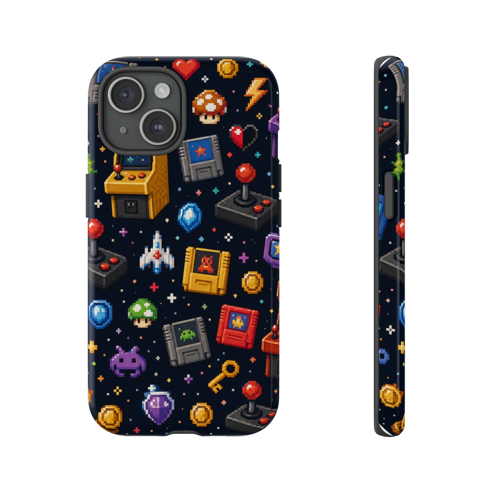 Retro Arcade Pixel Art Phone Case — Gamer Icons Pattern