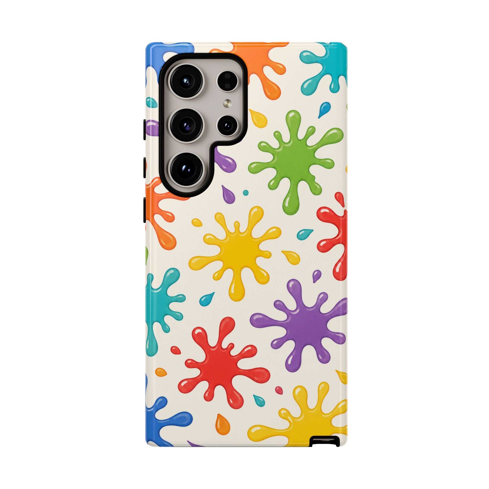 Colorful Paint Splat Phone Case — Protective Tough Case with Bright Rainbow Splatter Design