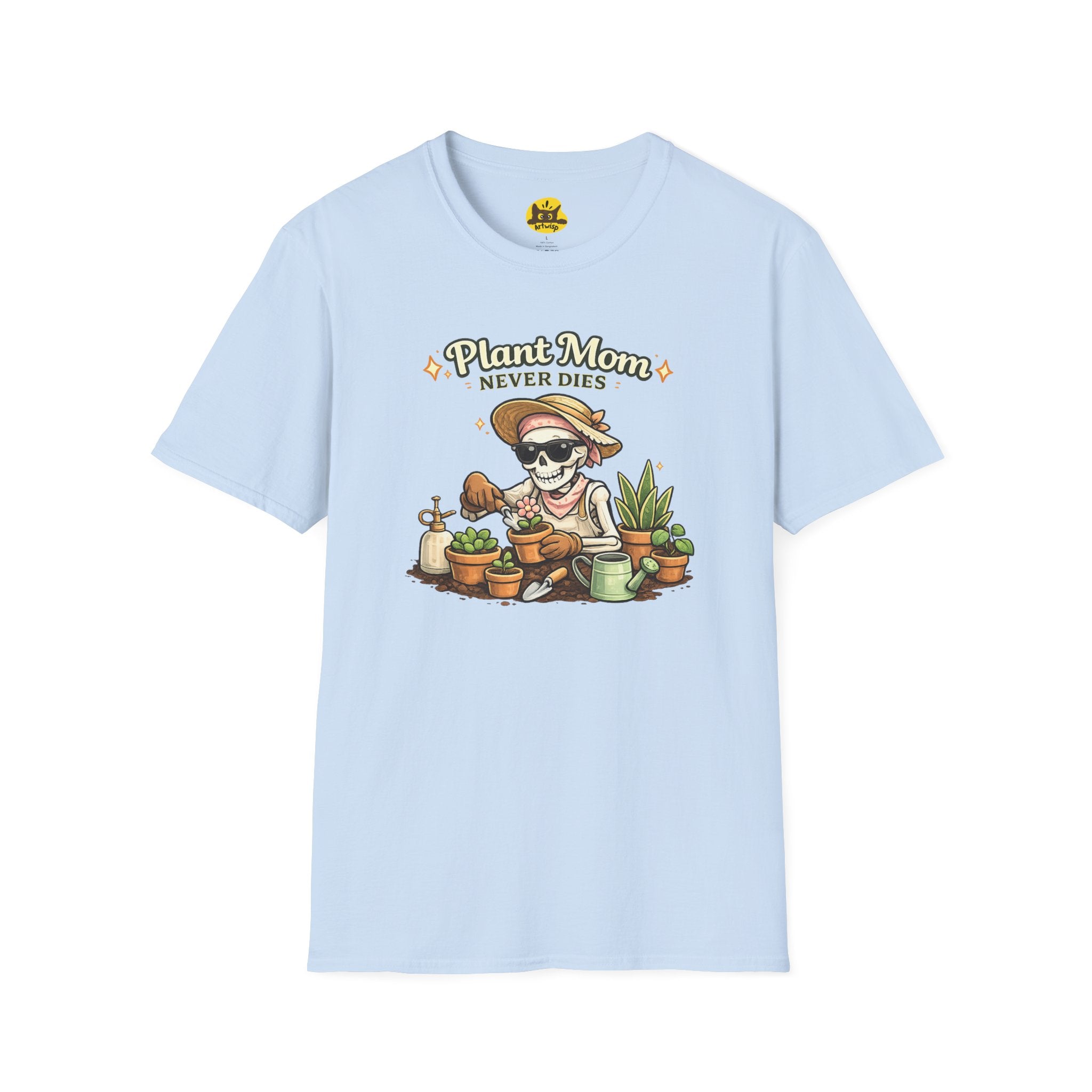 Plant Mom T-Shirt — "Plant Mom Never Dies" Skeleton Gardener Tee