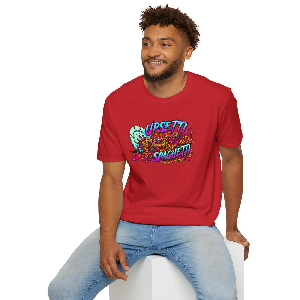 Upsetti Spaghetti T-Shirt — Funny Cartoon Spilled Pasta Graphic Tee
