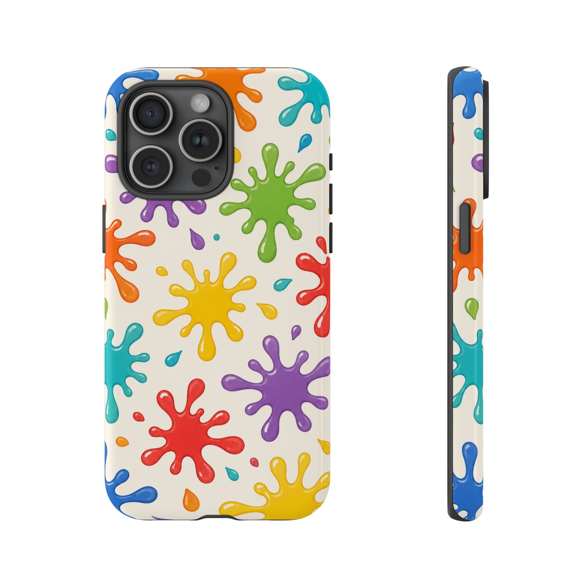 Colorful Paint Splat Phone Case — Protective Tough Case with Bright Rainbow Splatter Design