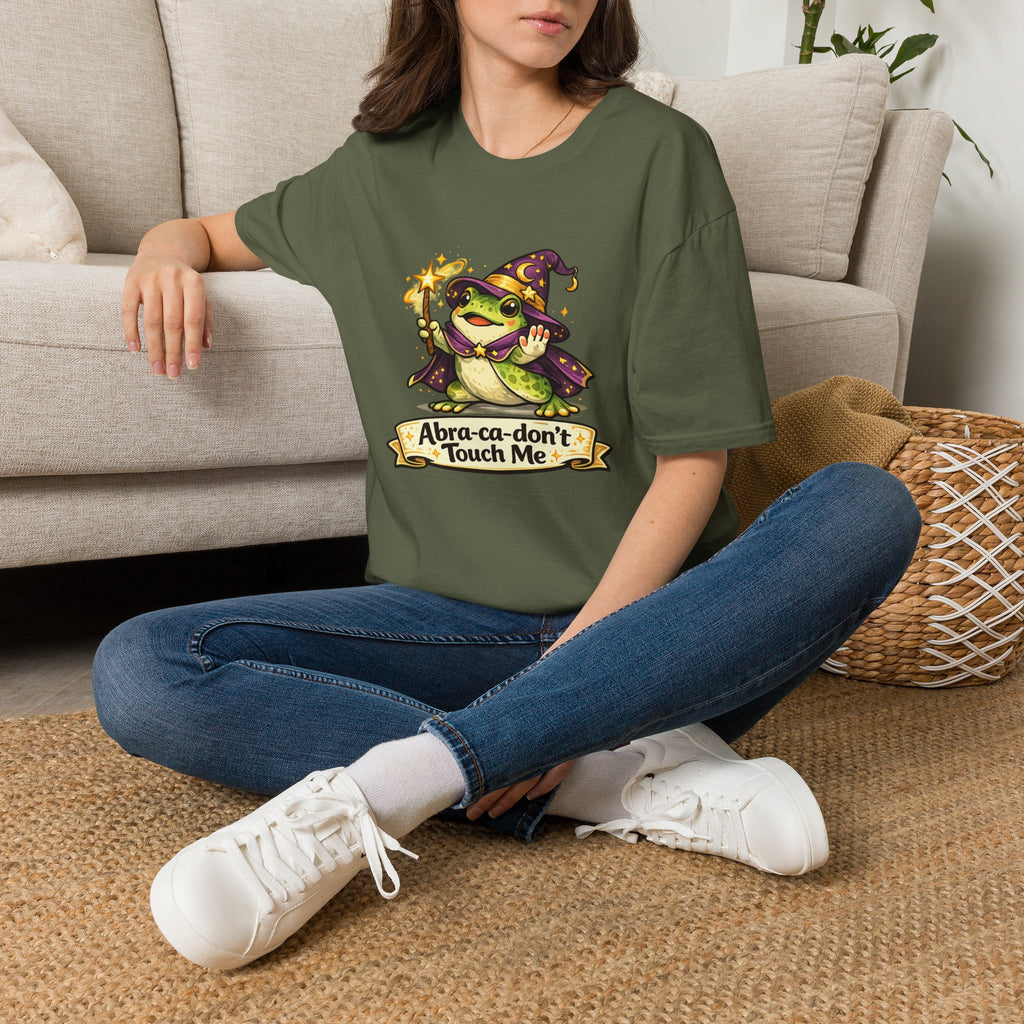 Wizard Frog T‑Shirt — “Abra‑ca‑don’t Touch Me” Cute Magic Tee