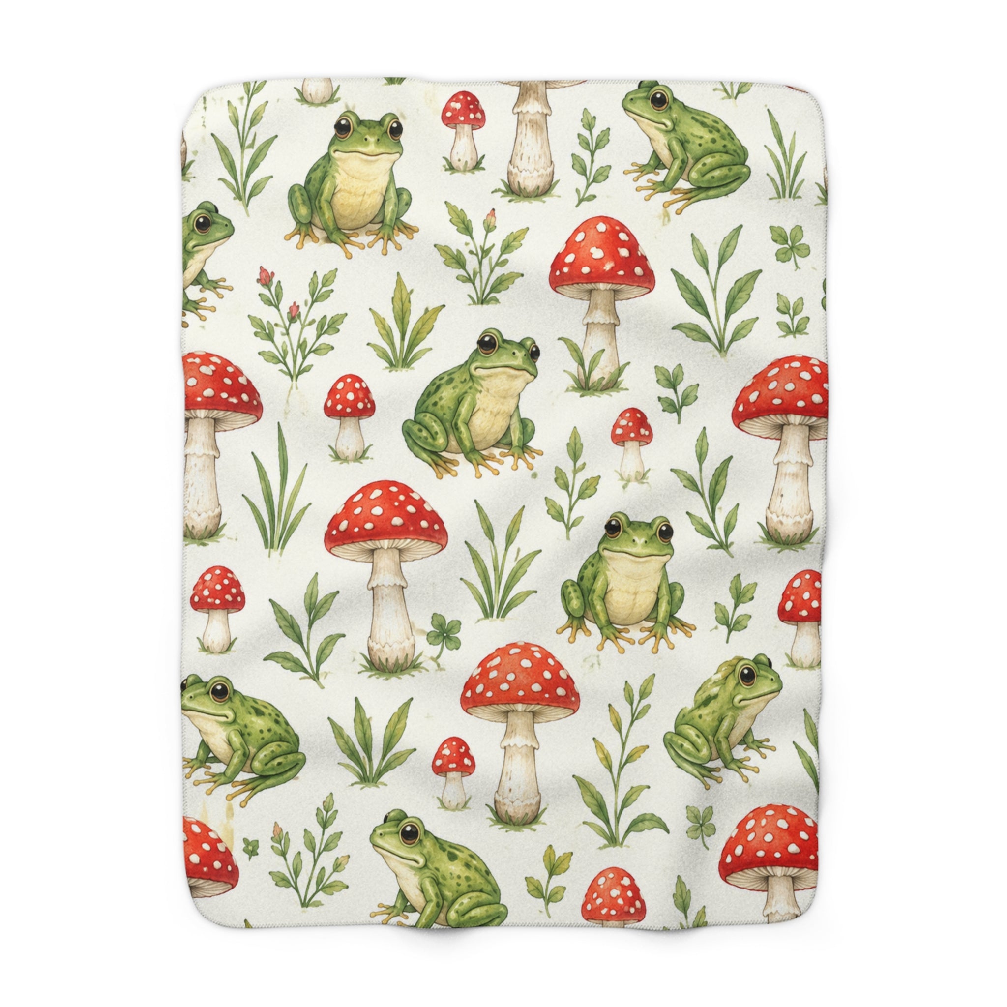 Frog & Toad Mushroom Sherpa Blanket — Cozy Woodland Throw