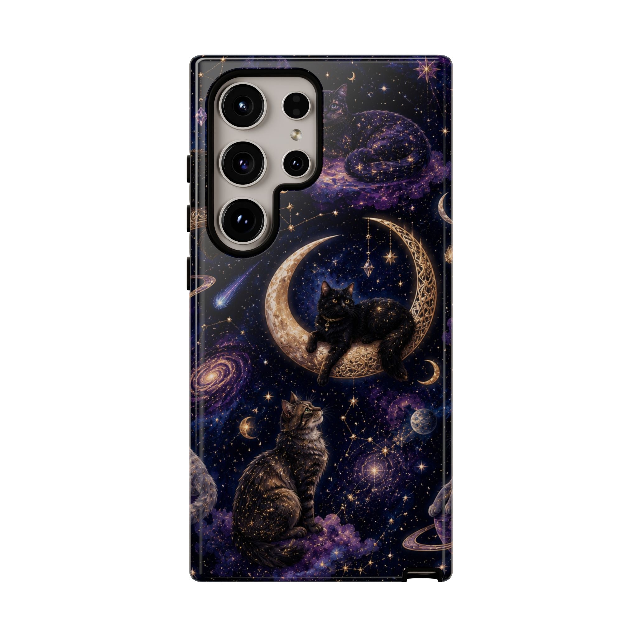 Galaxy Cats Tough Phone Case — Moon & Stars Space Kitty Protective Cover