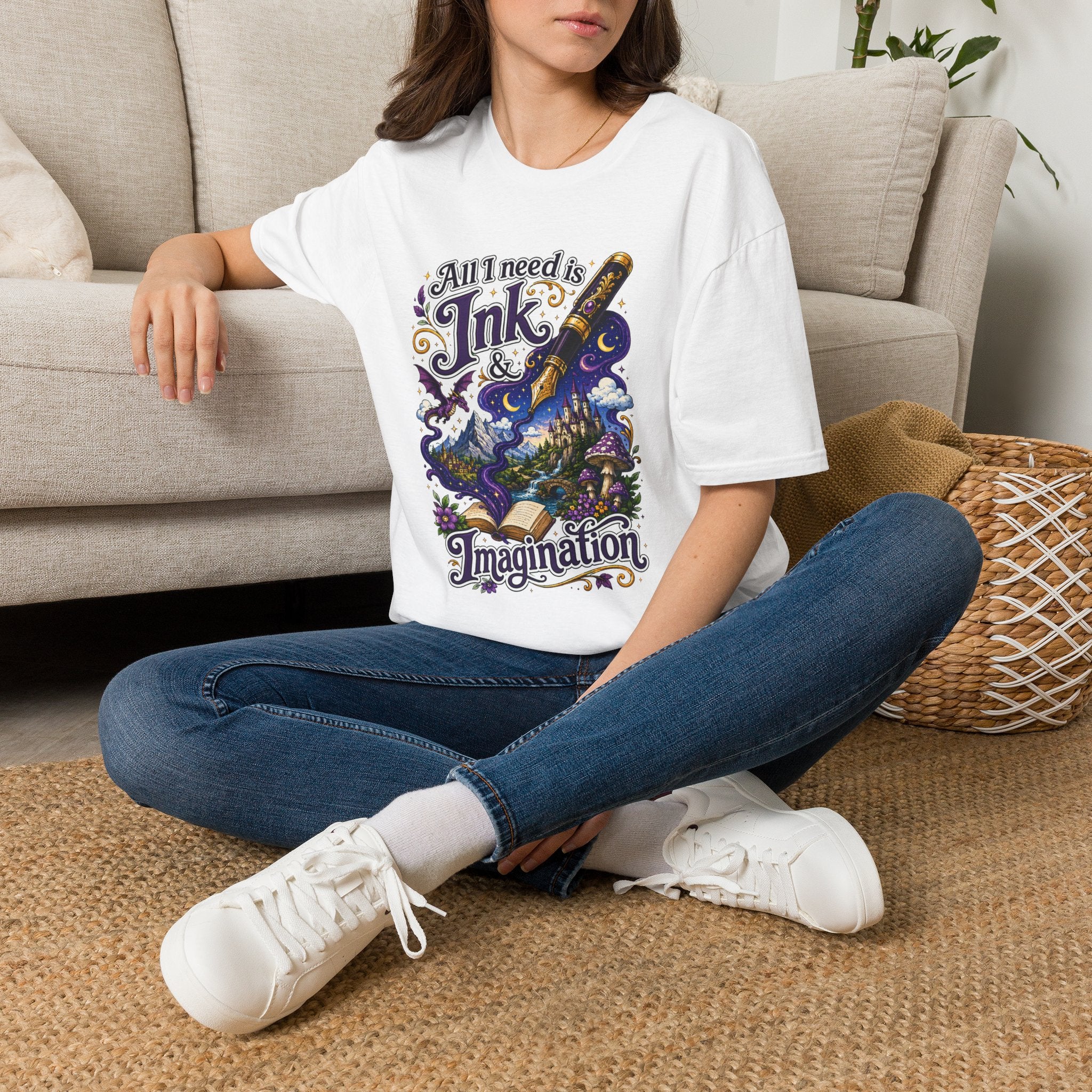 Ink & Imagination T-Shirt — "All I Need Is Ink & Imagination" Artistic Pen Design