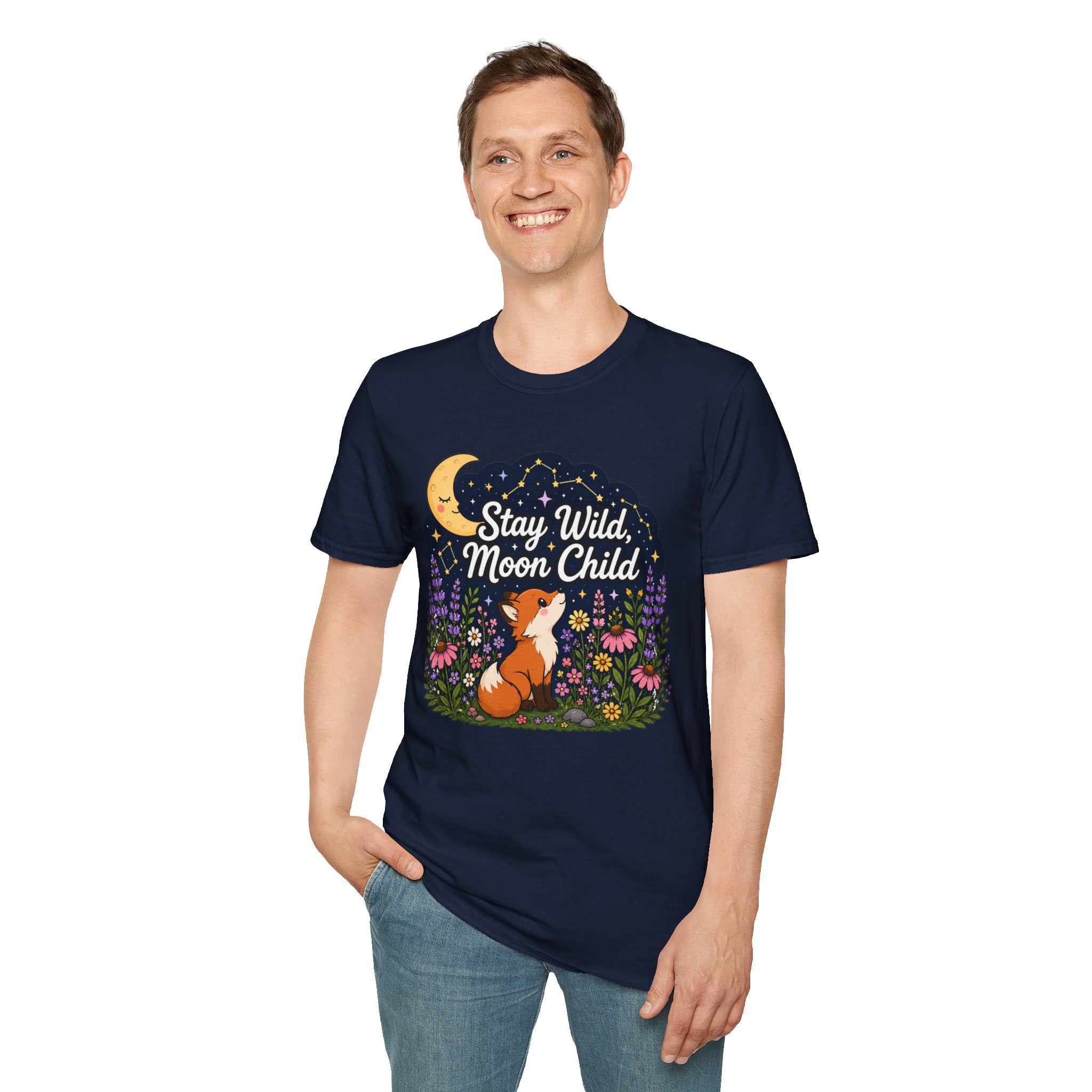 Moon Child T-Shirt — "Stay Wild, Moon Child" Fox & Moon Graphic Tee