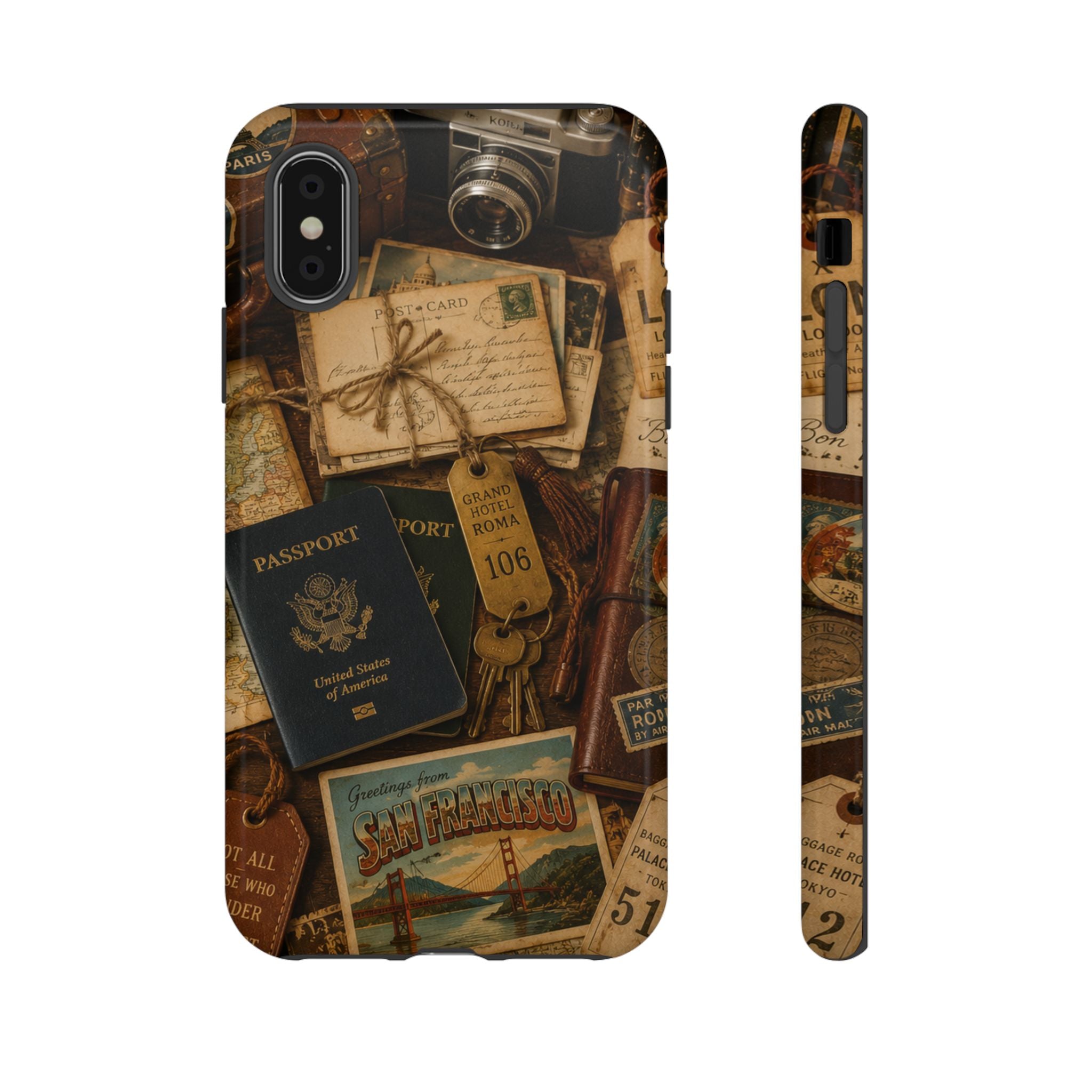 Vintage Travel Phone Case – Passport & Postcard Collage