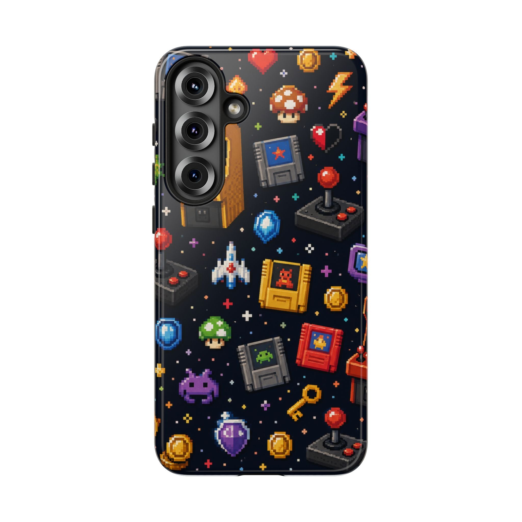 Retro Arcade Pixel Art Phone Case — Gamer Icons Pattern