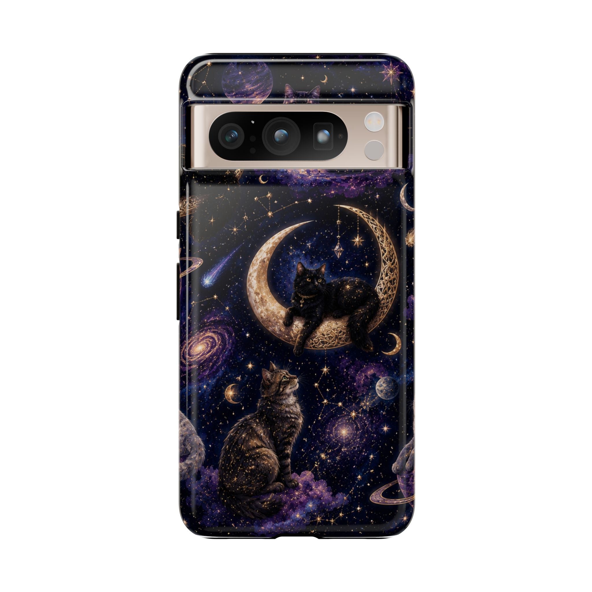 Galaxy Cats Tough Phone Case — Moon & Stars Space Kitty Protective Cover