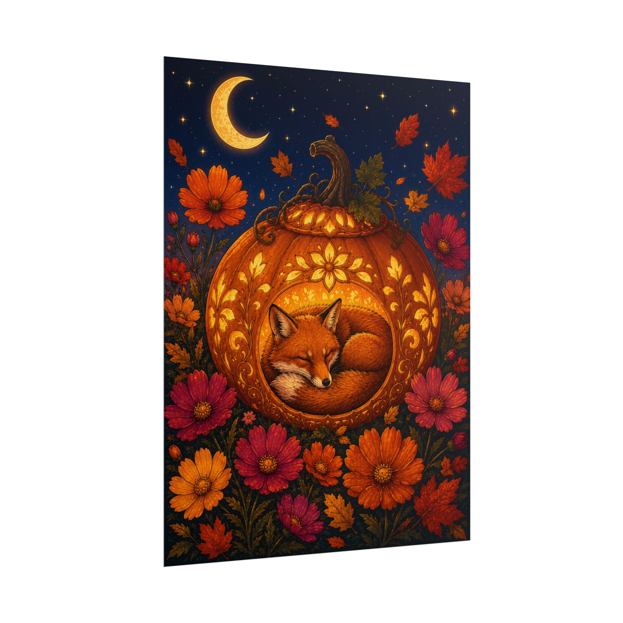 Autumn Fox in Pumpkin Rolled Poster — Cozy Fall Wall Art for Halloween & Seasonal Decor