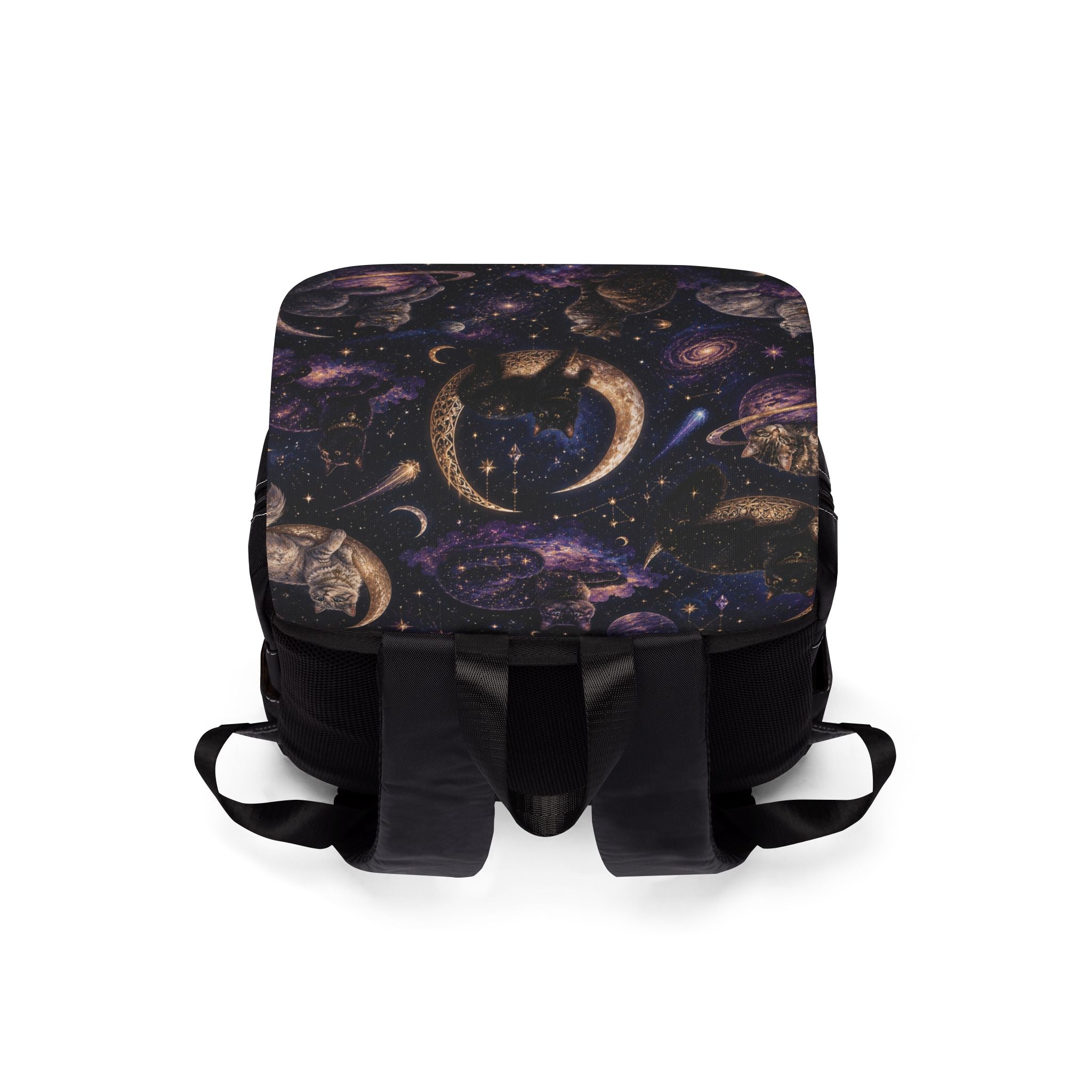 Cosmic Cat Galaxy Shoulder Backpack — Galactic Cats Space Print Casual Shoulder Backpack