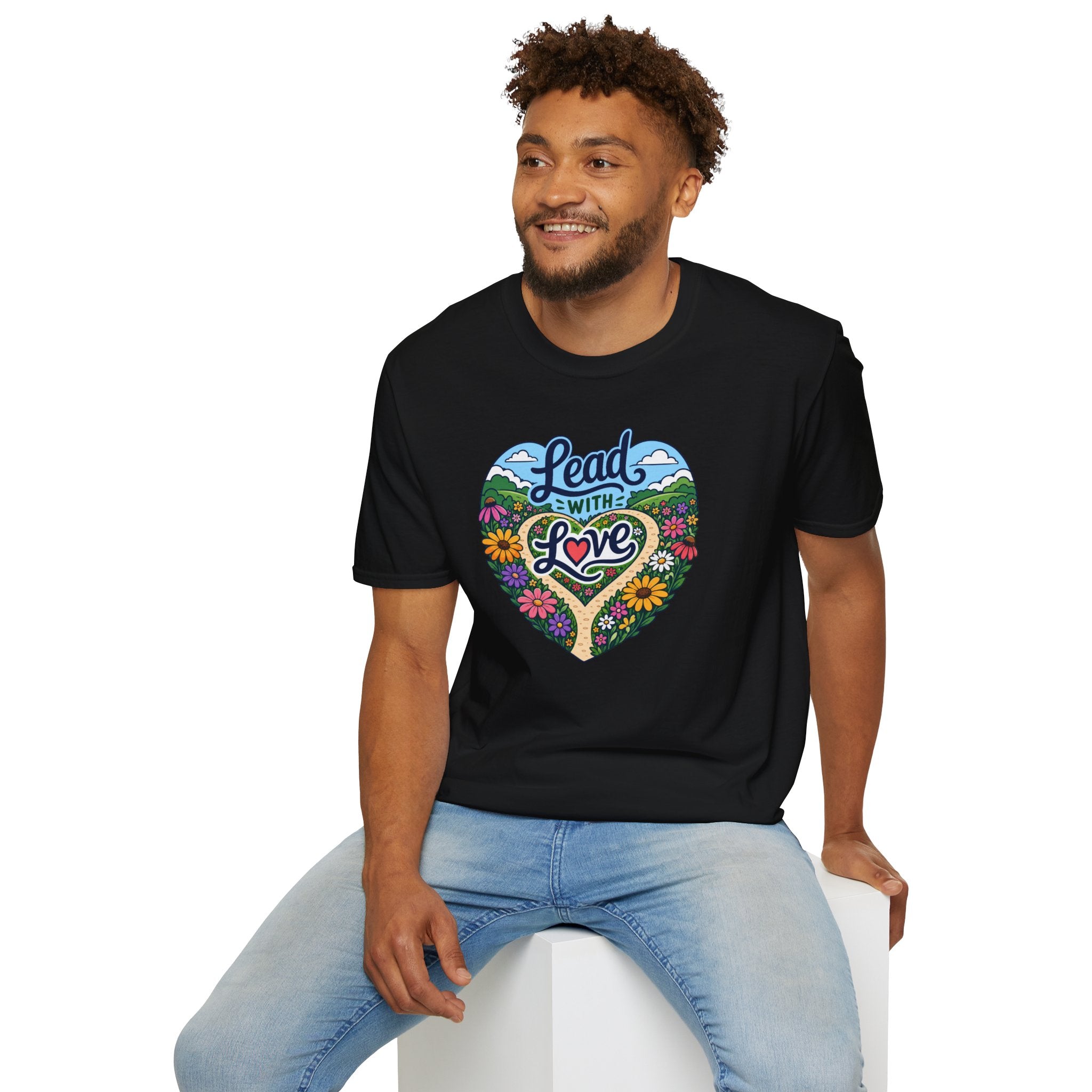 Lead With Love T-Shirt — Heart Floral Retro Graphic Tee