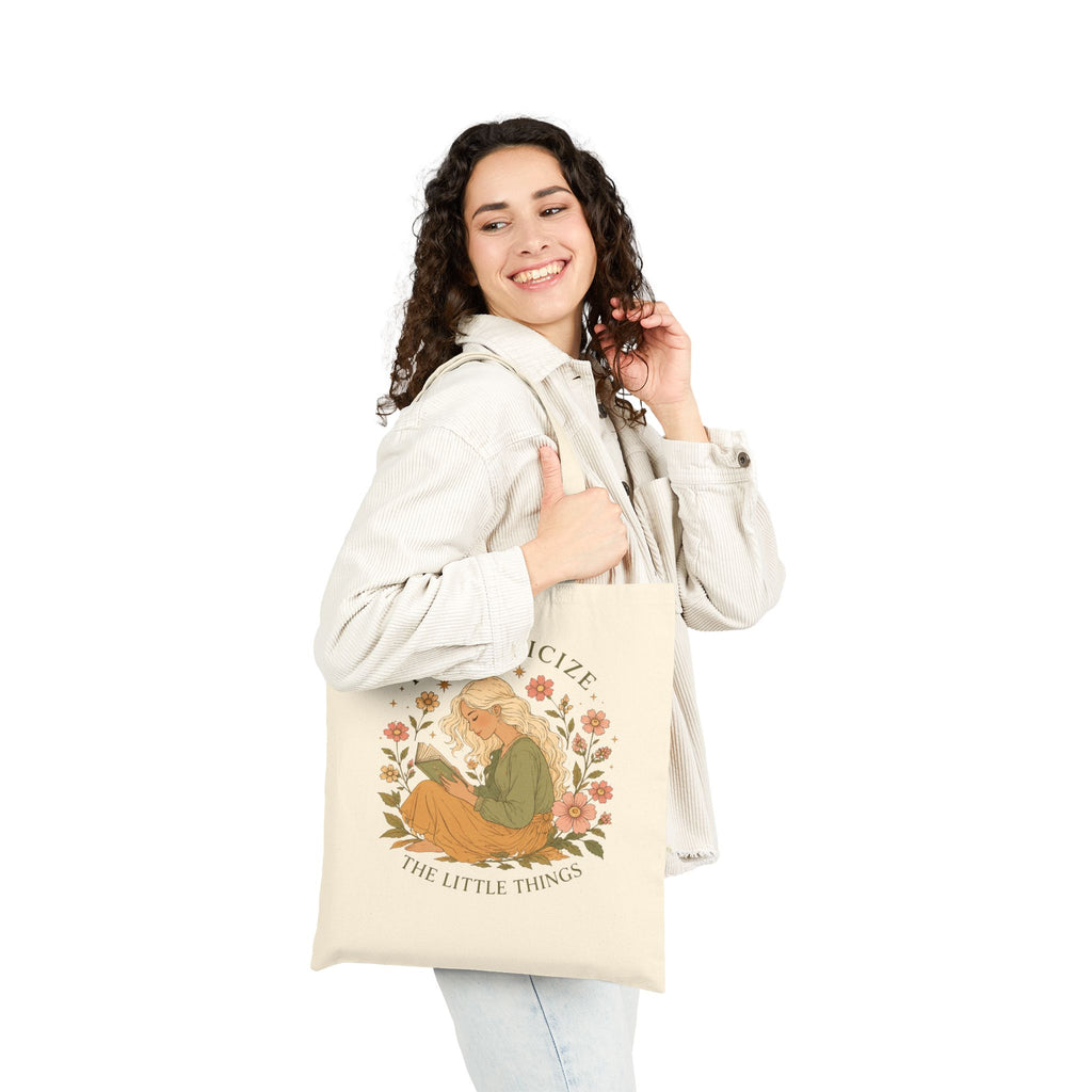 Tote Bag — "Romanticize the Little Things" Floral Book Lover Canvas Tote