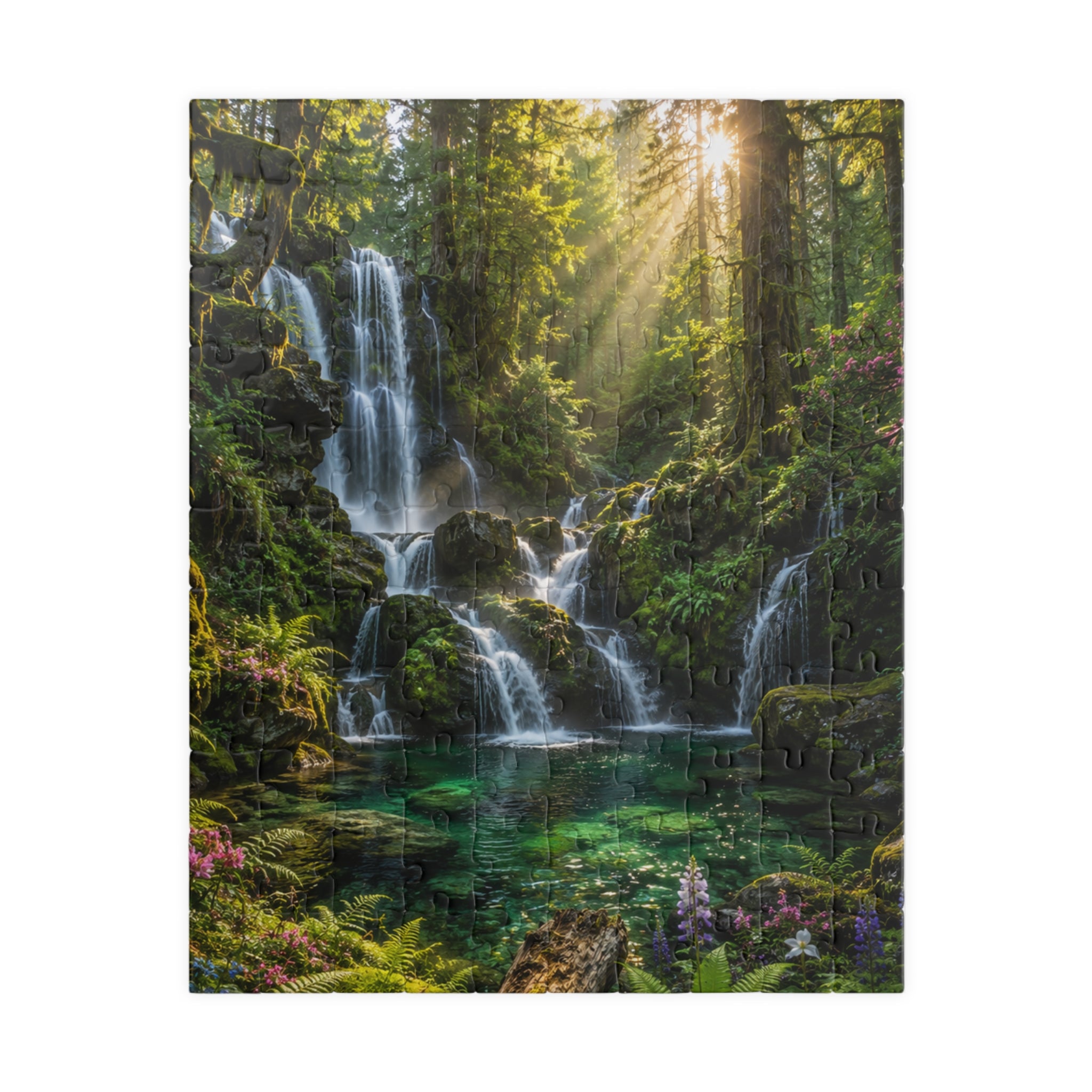 Enchanted Waterfall Forest Puzzle — Scenic Nature Jigsaw (110/252/520/1014 pcs)