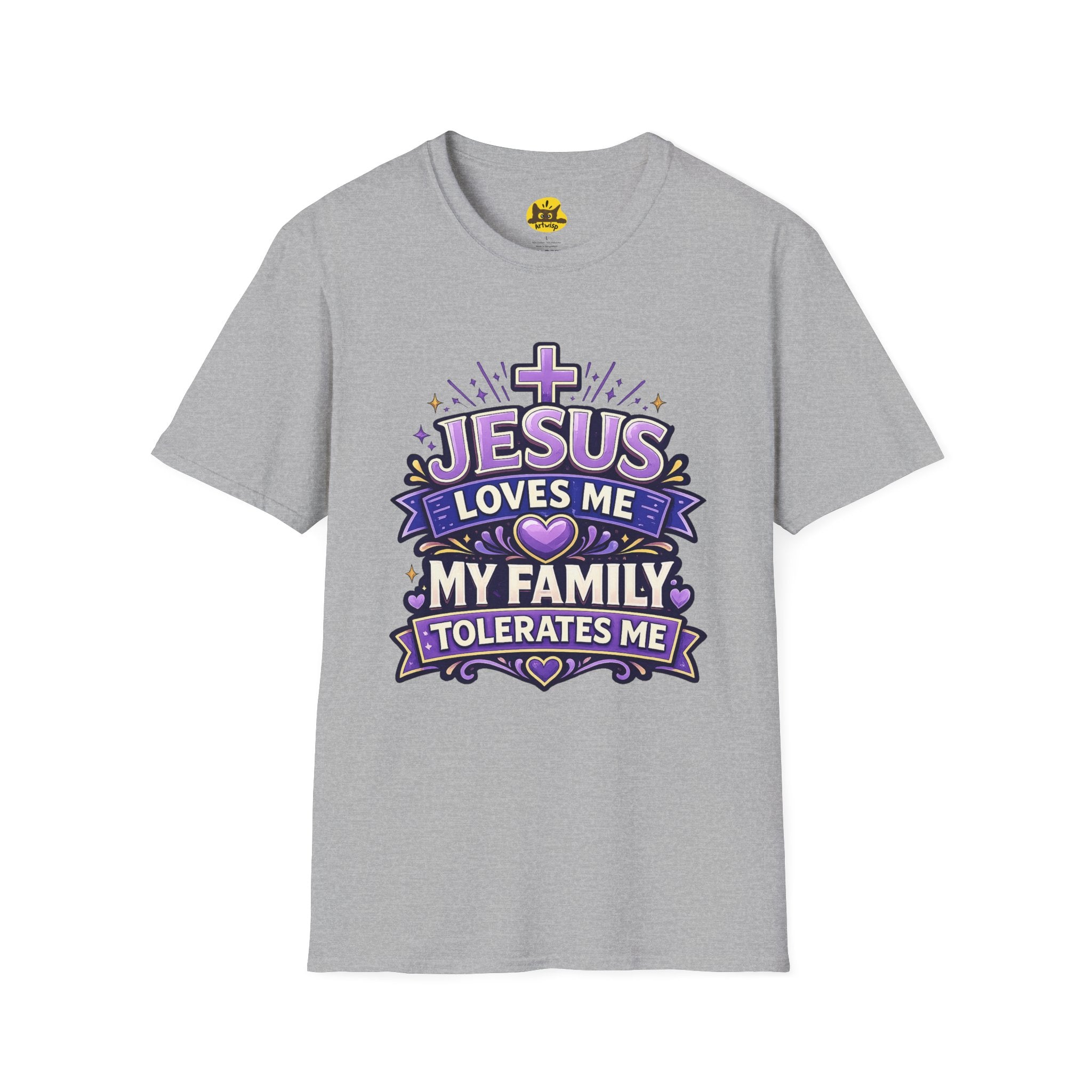 Christian T-Shirt — "Jesus Loves Me, My Family Tolerates Me" Graphic Tee