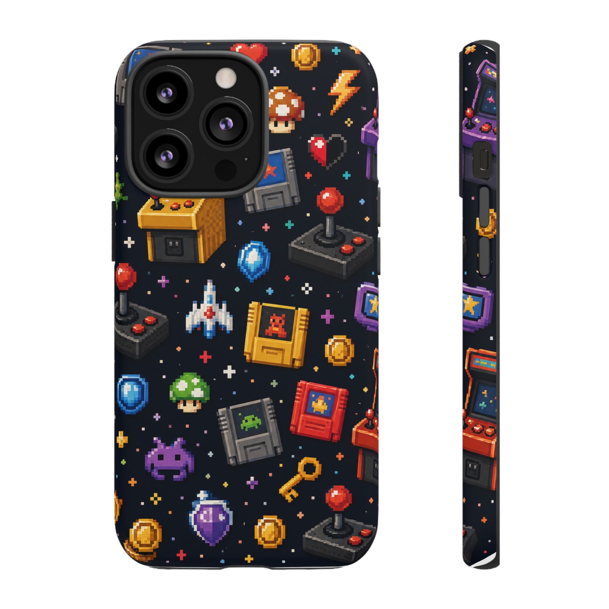 Retro Arcade Pixel Art Phone Case — Gamer Icons Pattern