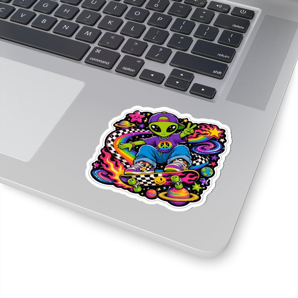 Alien Sk8er Sticker — Psychedelic Peace Sign Skateboard Kiss-Cut Sticker