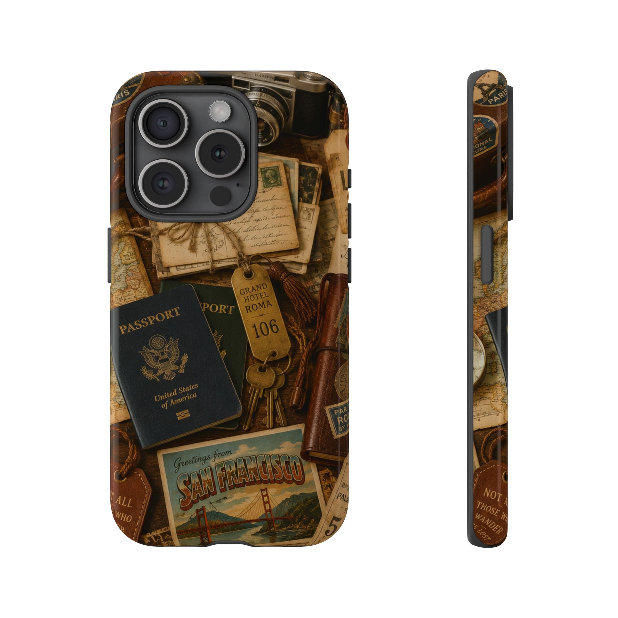 Vintage Travel Phone Case – Passport & Postcard Collage