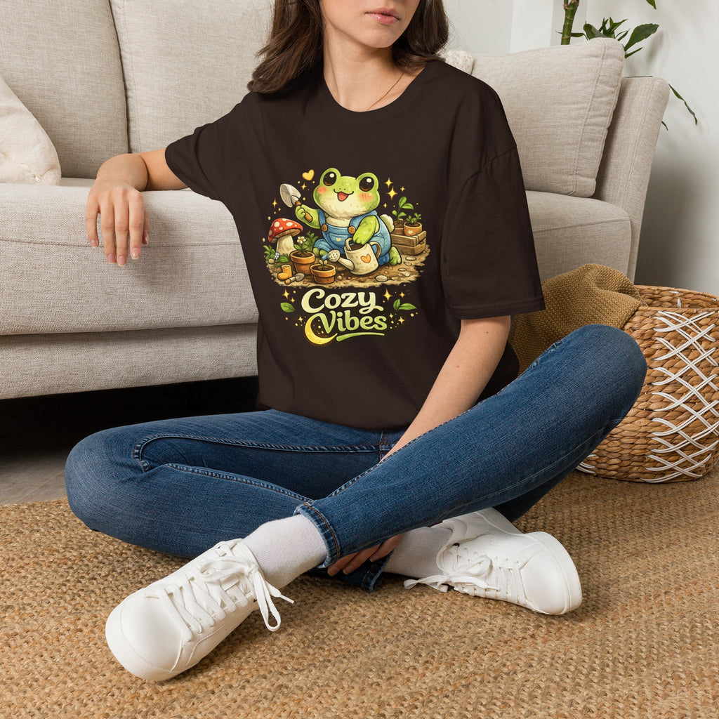 Cozy Garden Frog T-Shirt — Cute "Cozy Vibes" Gardening Tee