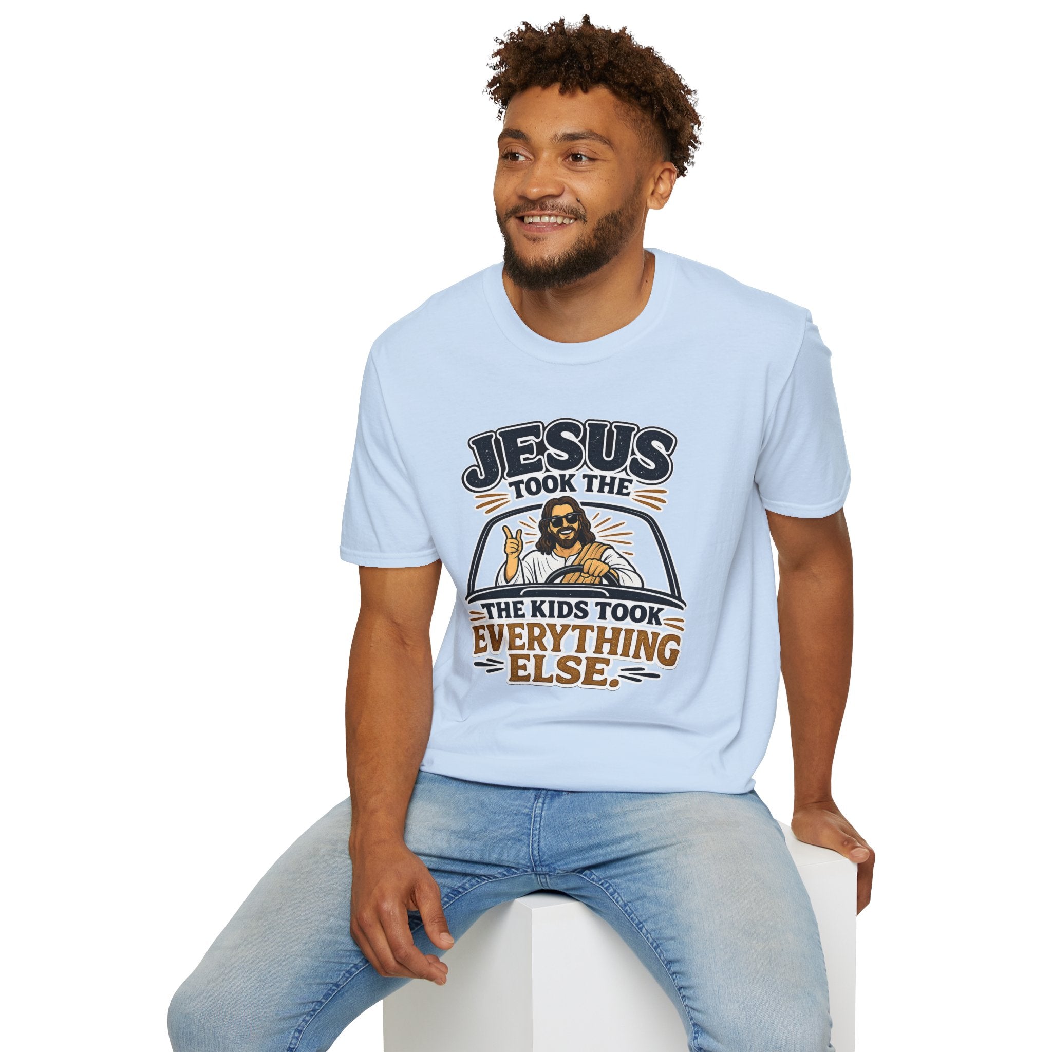 Jesus Took The Wheel T‑Shirt — "Jesus Took The Kids Took Everything Else" Christian Graphic Tee