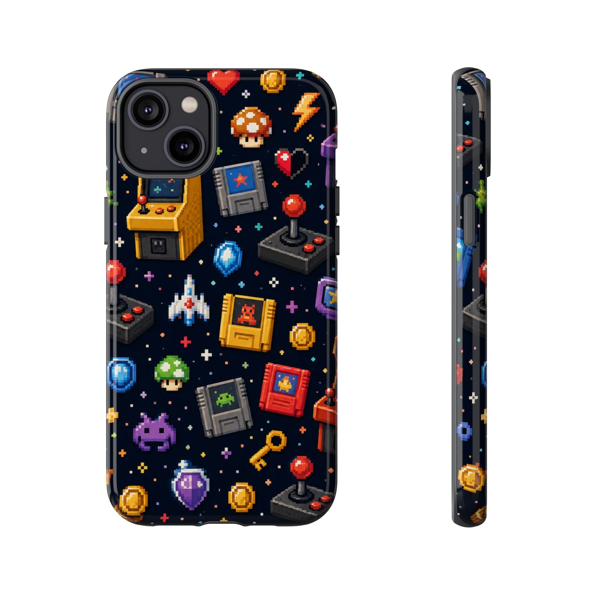 Retro Arcade Pixel Art Phone Case — Gamer Icons Pattern