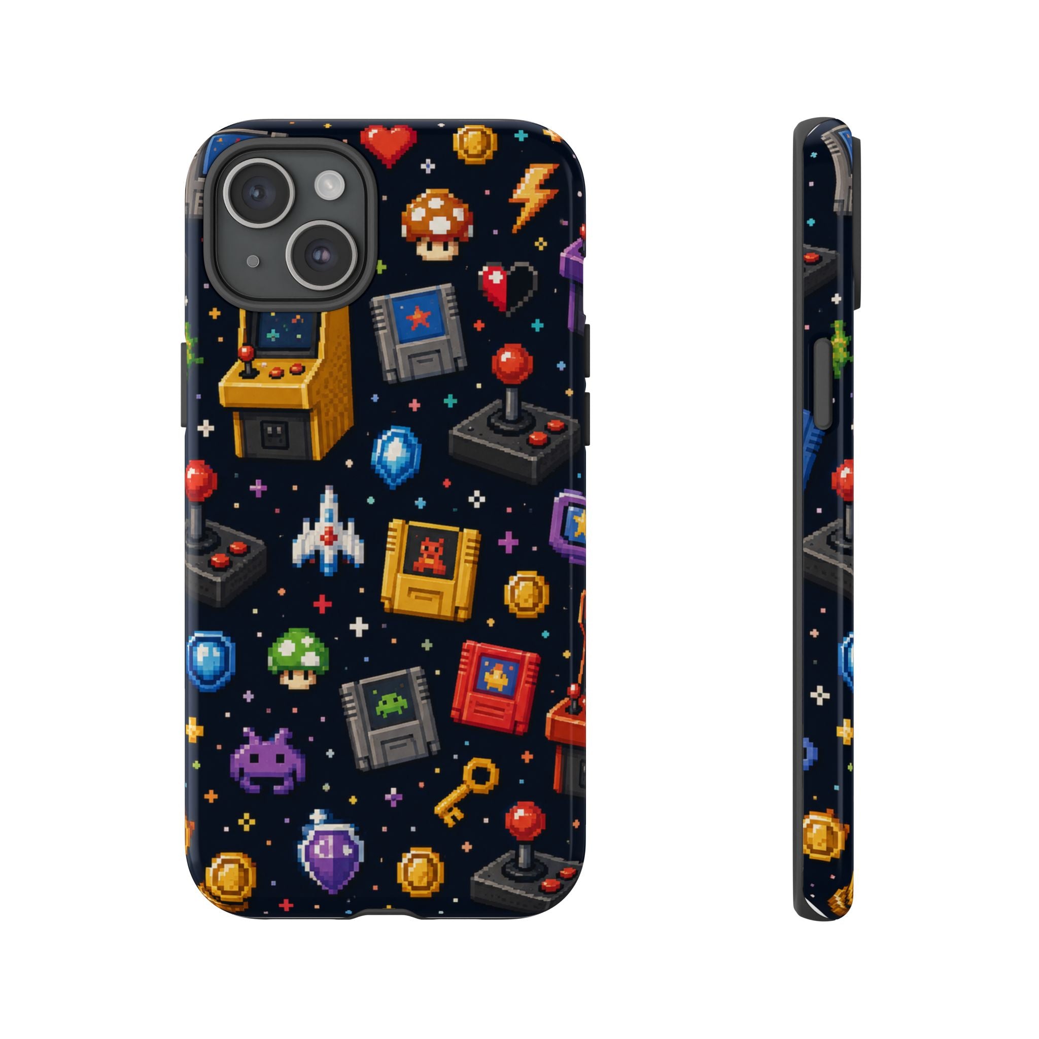 Retro Arcade Pixel Art Phone Case — Gamer Icons Pattern