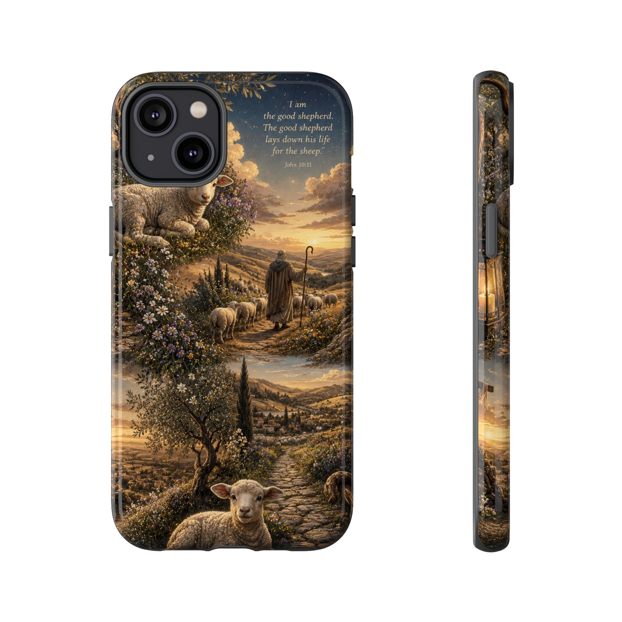 Tough Phone Case — Shepherd & Lamb Scenic Christian Scripture Design ("The good shepherd...")
