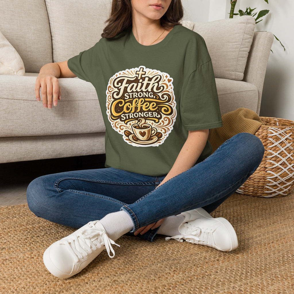 Faith Strong, Coffee Stronger T-Shirt | Faith Inspired Gift Tee