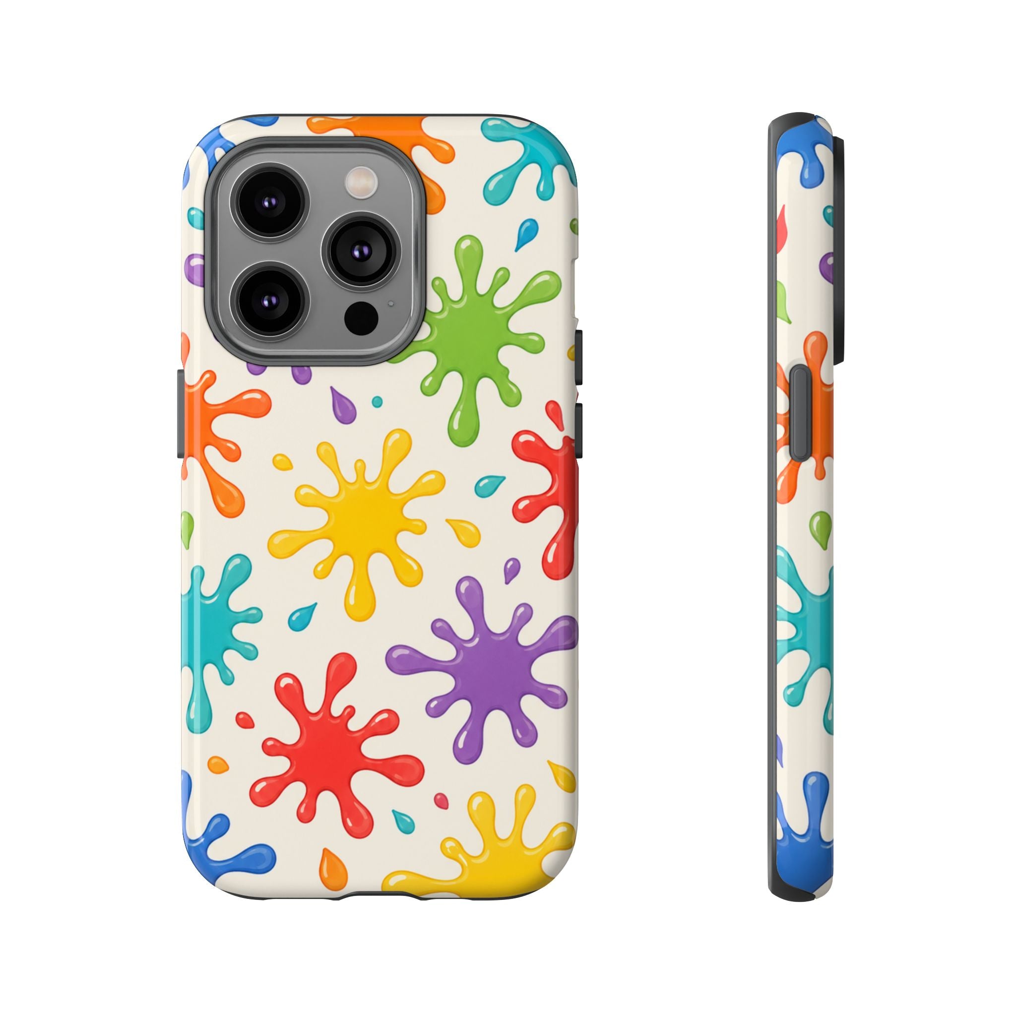 Colorful Paint Splat Phone Case — Protective Tough Case with Bright Rainbow Splatter Design