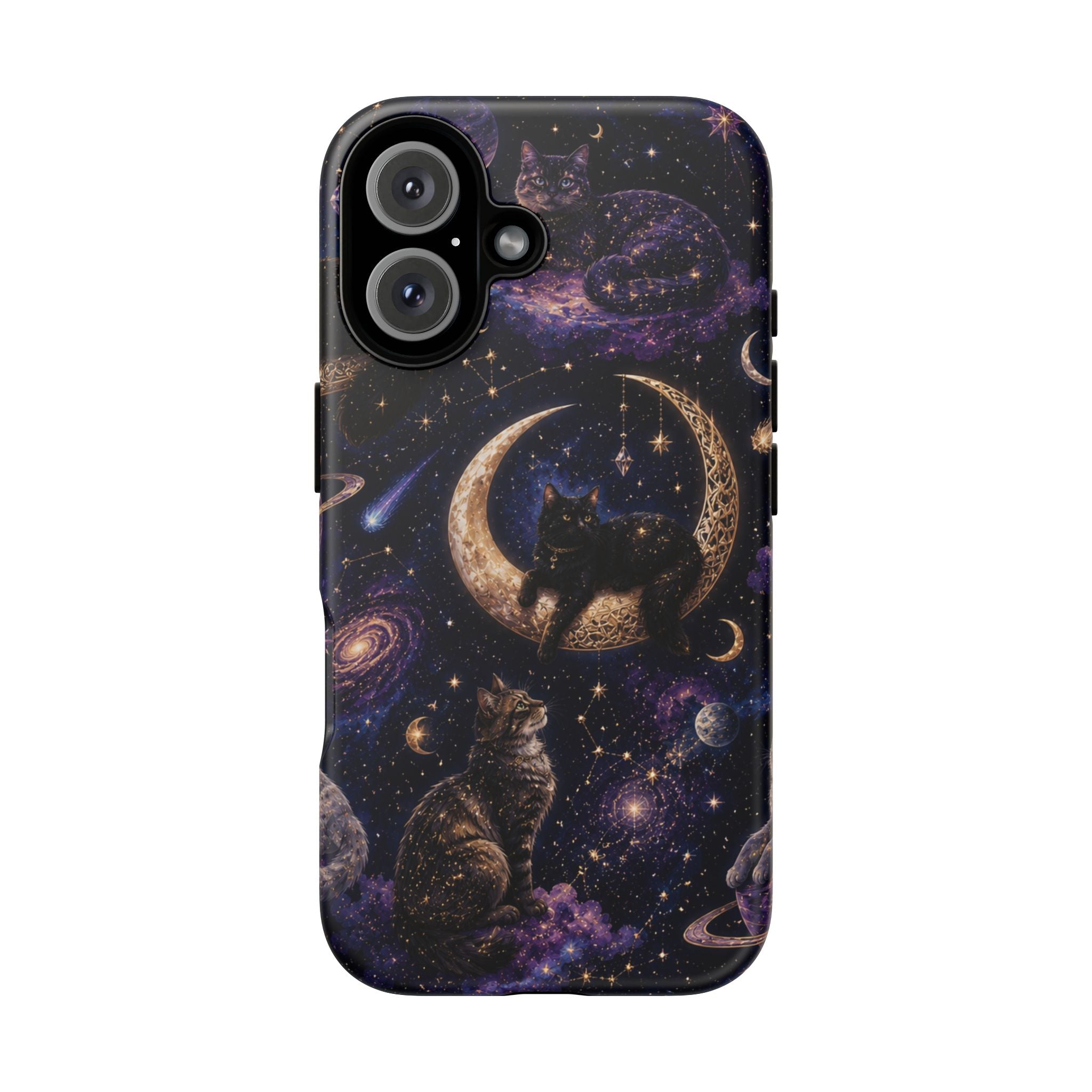 Galaxy Cats Tough Phone Case — Moon & Stars Space Kitty Protective Cover